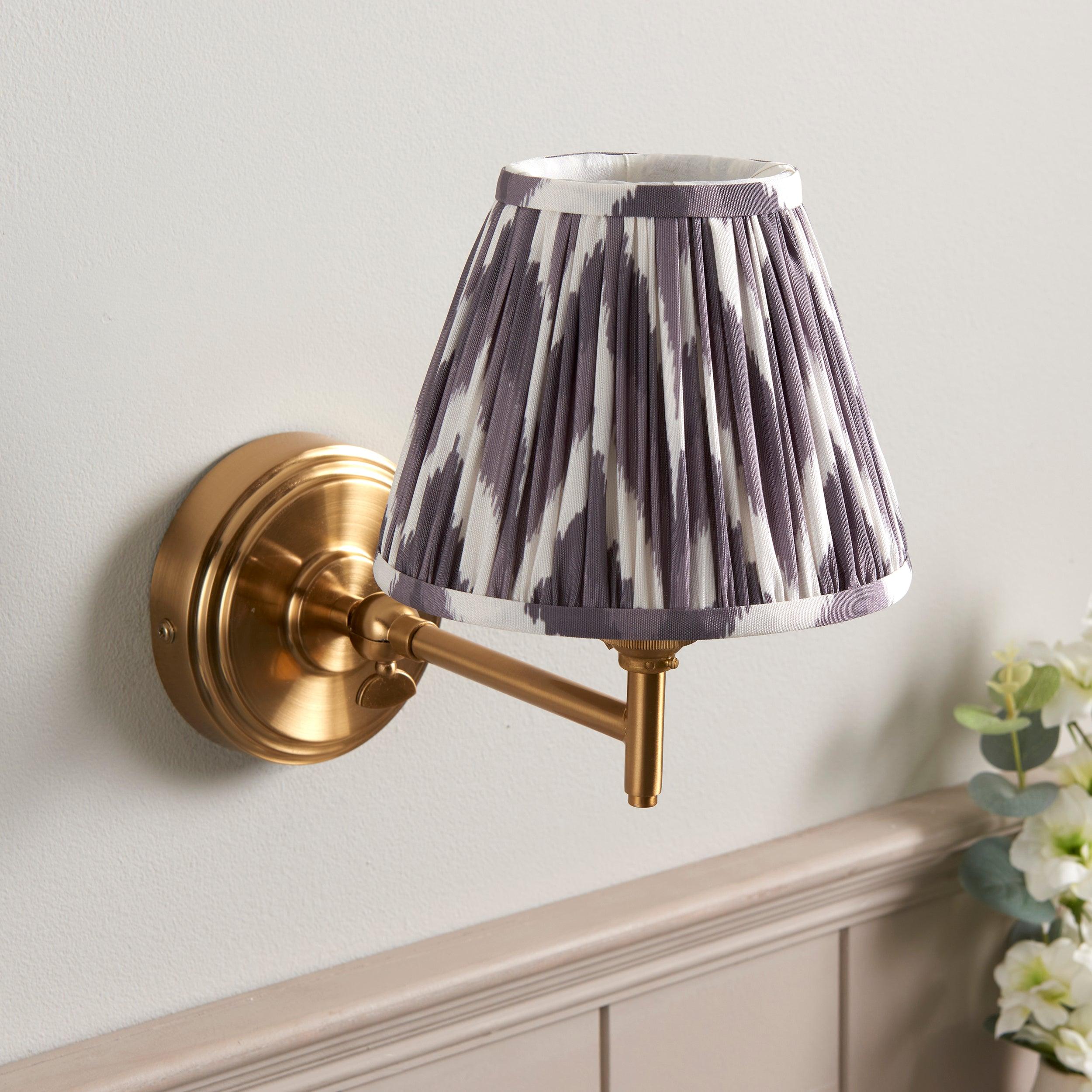 Step Fold Brass Wall Light & Zigzag 16cm Pearl Grey Shade