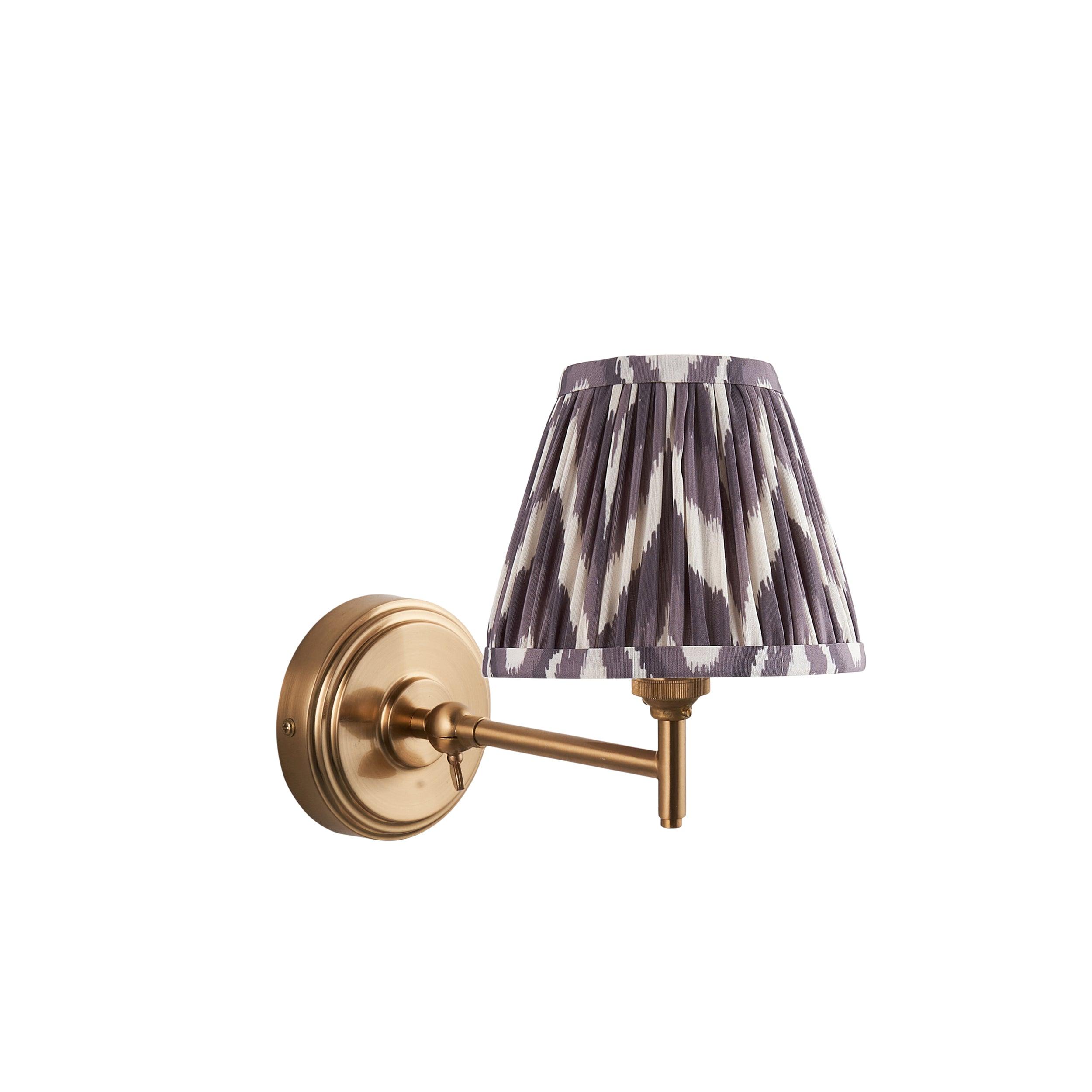 Step Fold Brass Wall Light & Zigzag 16cm Pearl Grey Shade