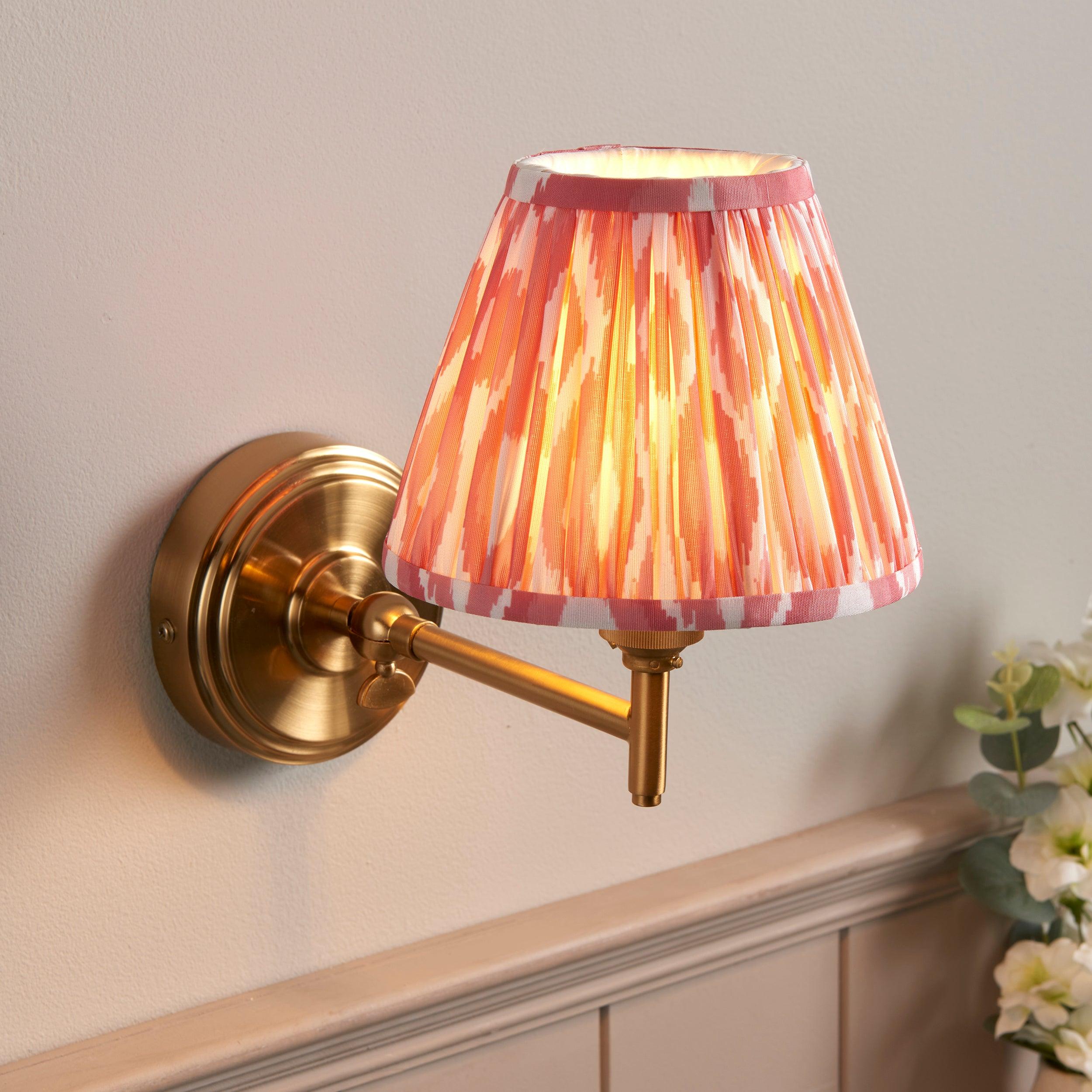 Step Fold Brass Wall Light & Ikat 16cm Coral Pink Shade