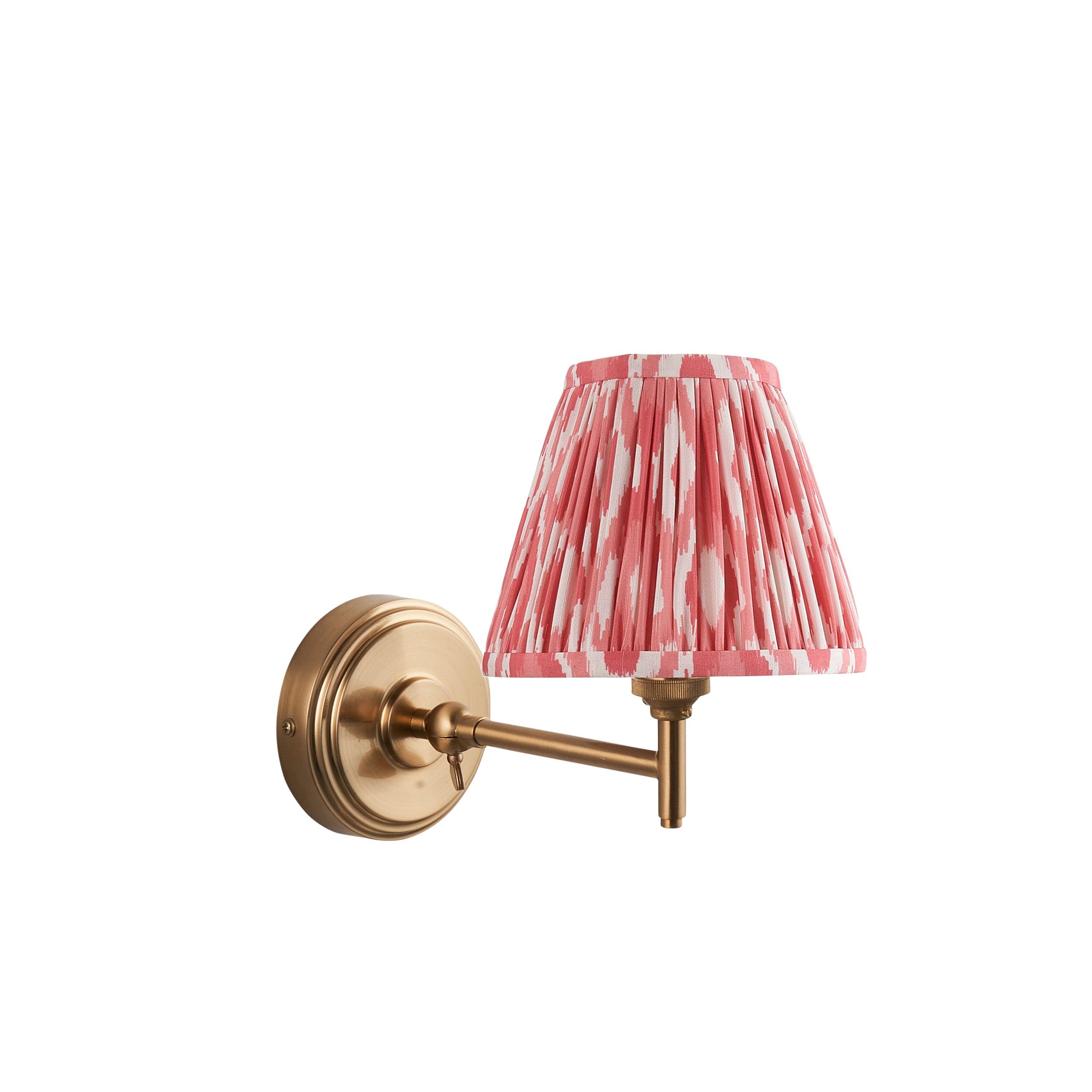 Step Fold Brass Wall Light & Ikat 16cm Coral Pink Shade