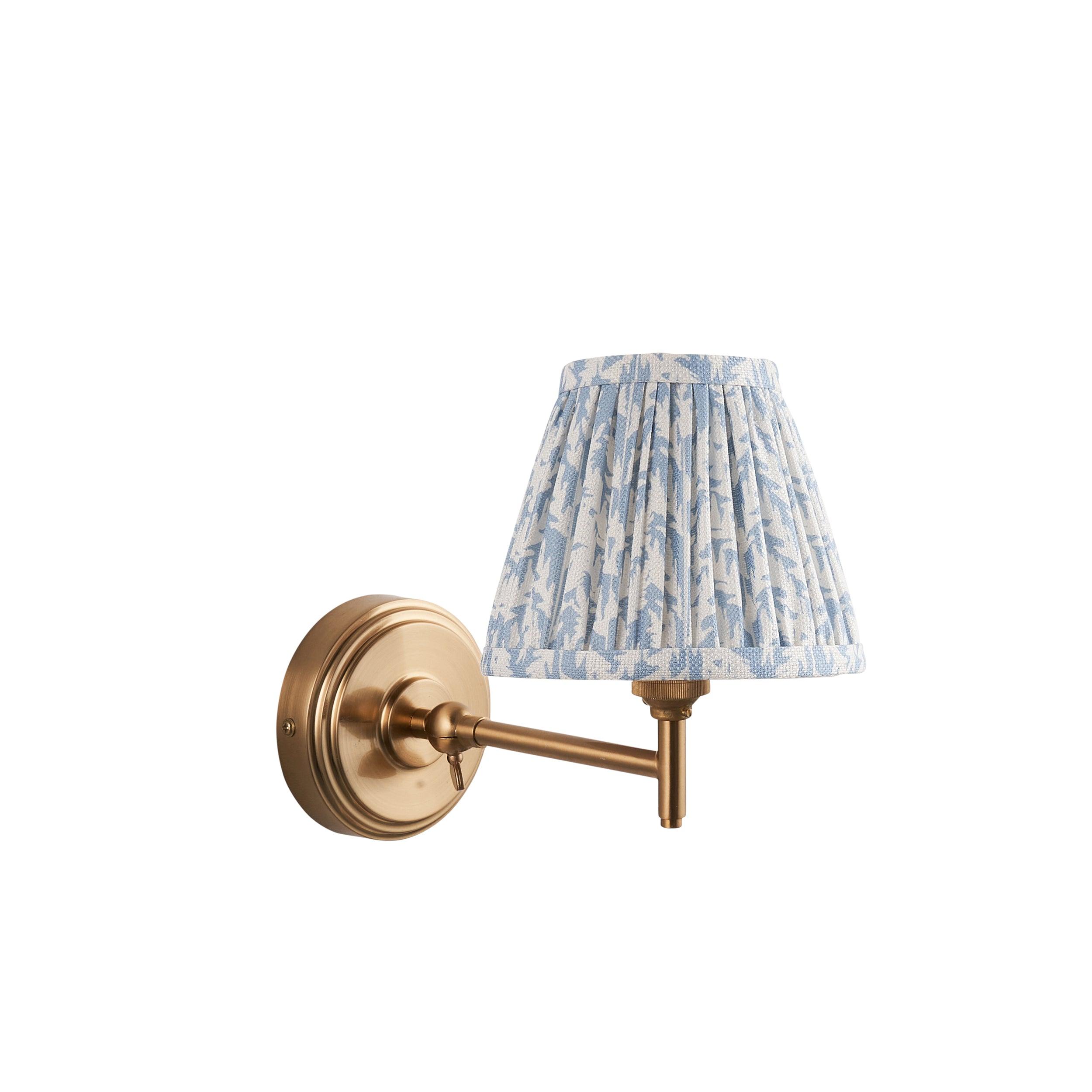 Step Fold Brass Wall Light & Leaf 16cm Shell Bay Blue Shade