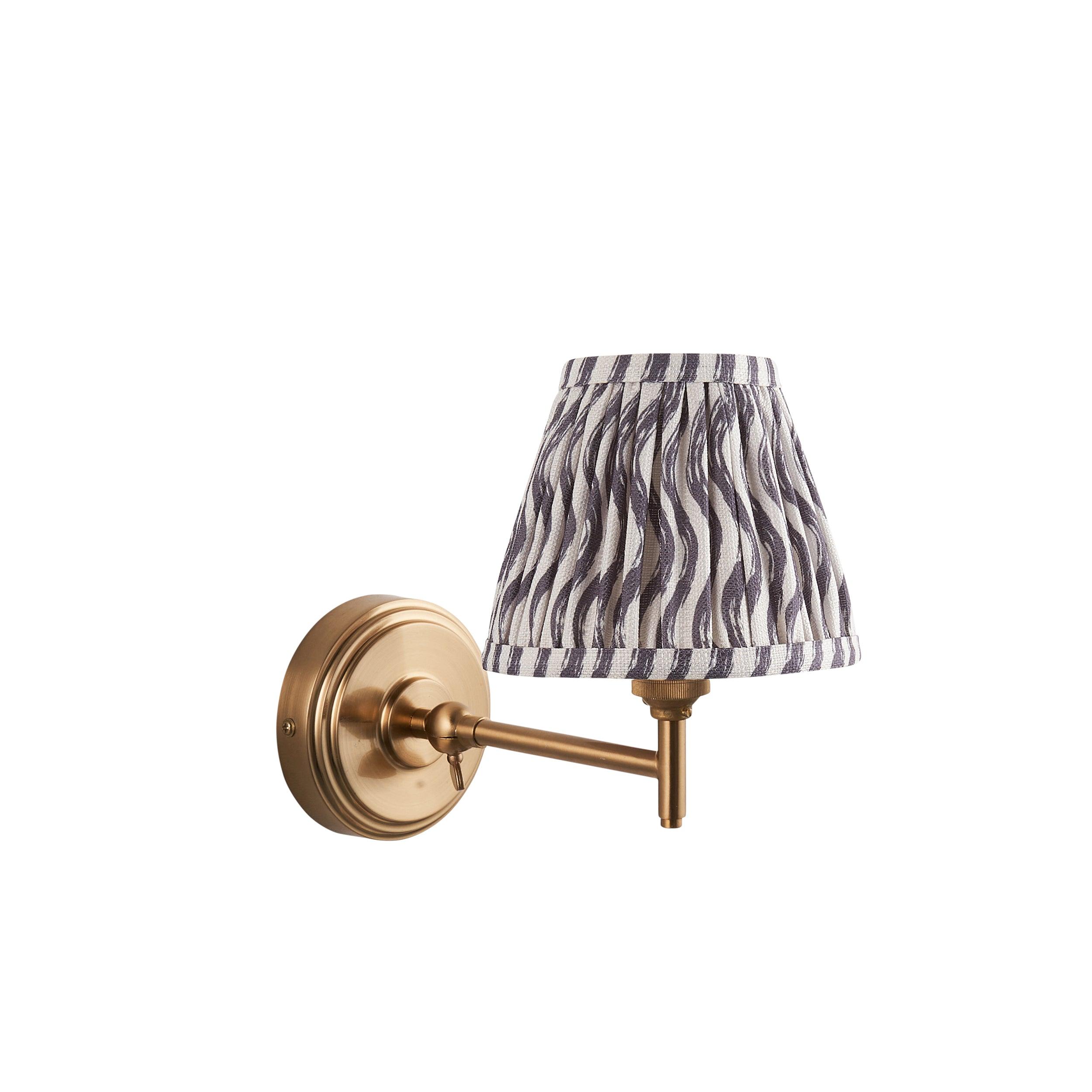 Step Fold Brass Wall Light & Ripple 16cm Pearl Grey Shade