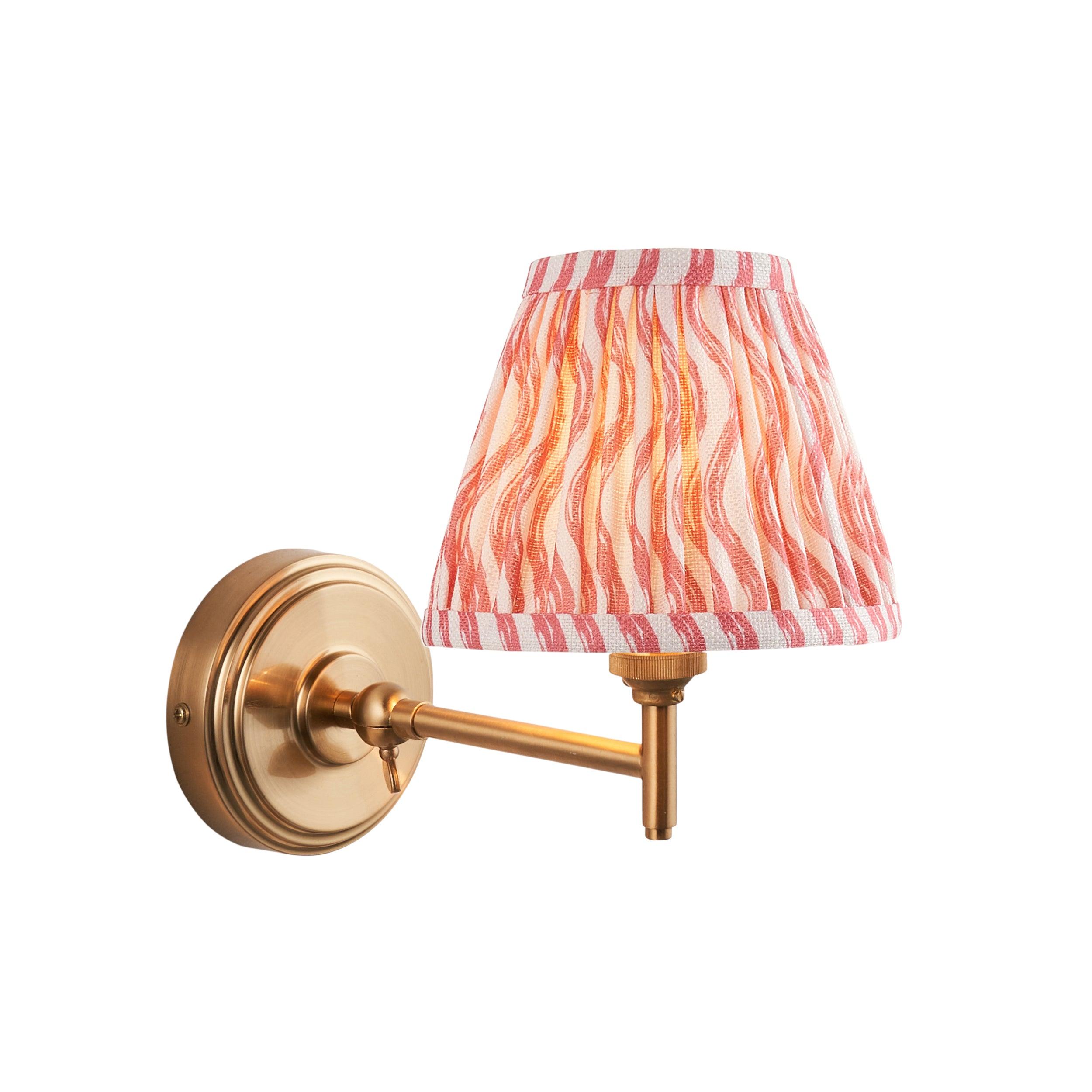Step Fold Brass Wall Light & Ripple 16cm Coral Pink Shade
