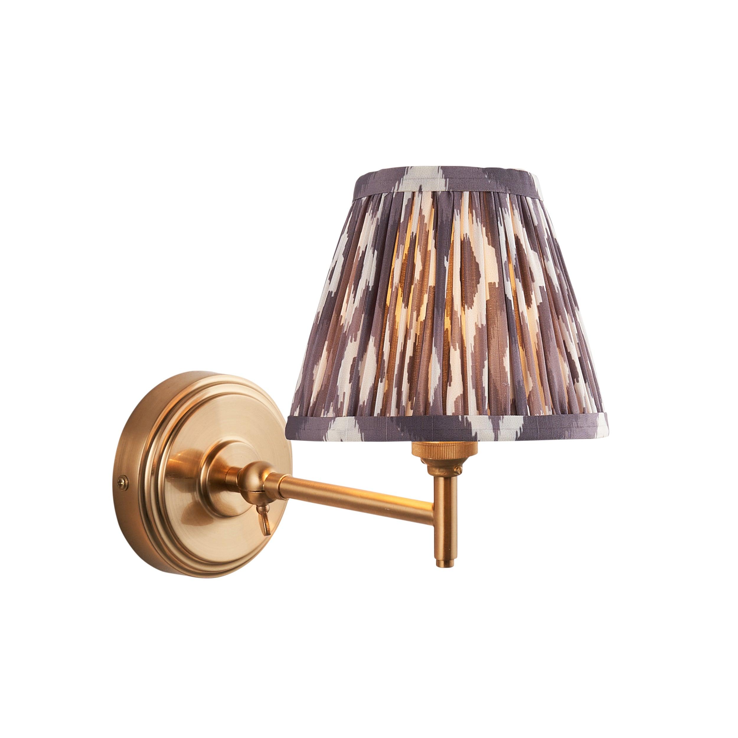 Step Fold Brass Wall Light & Ikat 16cm Pearl Grey Shade