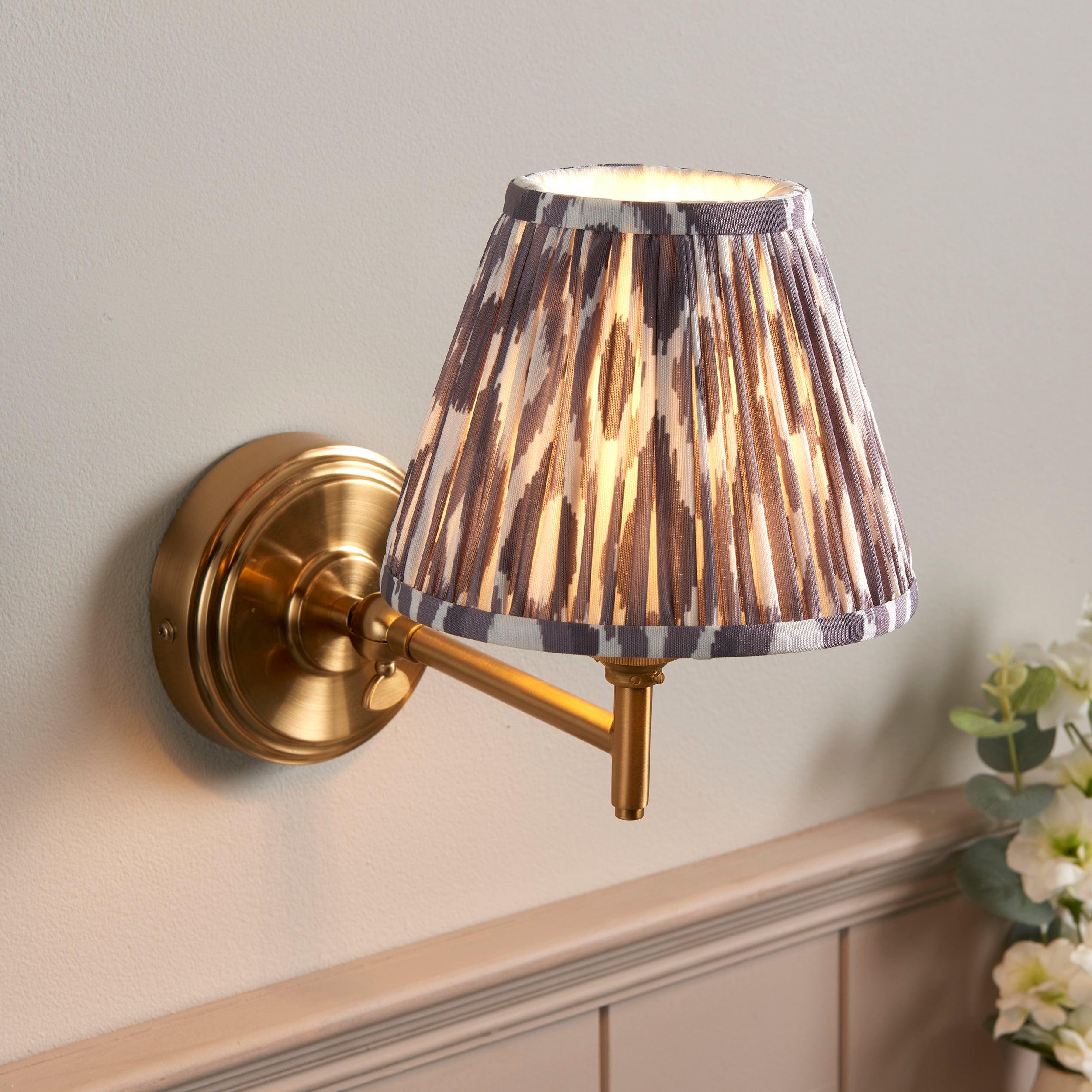 Step Fold Brass Wall Light & Ikat 16cm Pearl Grey Shade