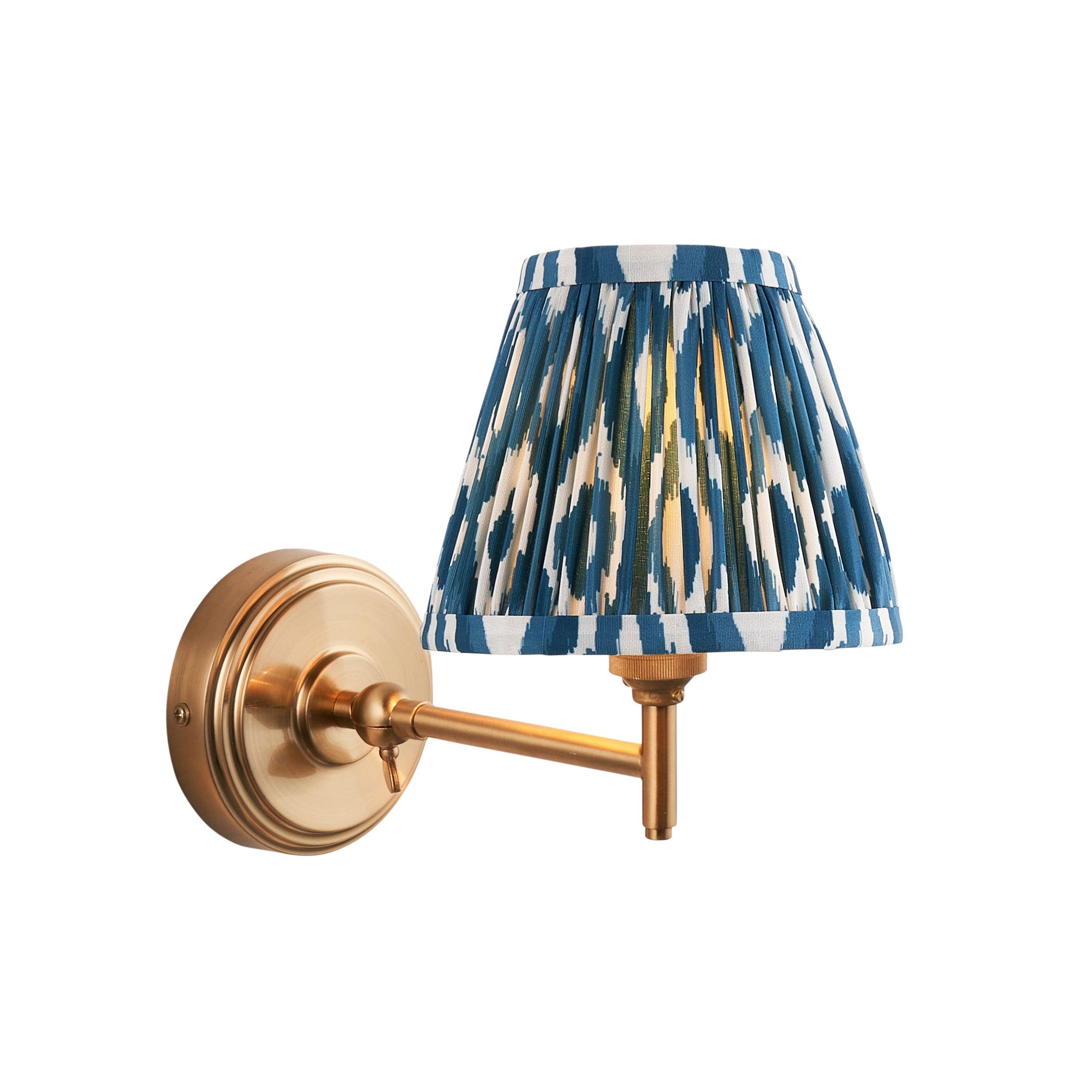 Step Fold Brass Wall Light & Ikat 16cm Marlin Blue Shade