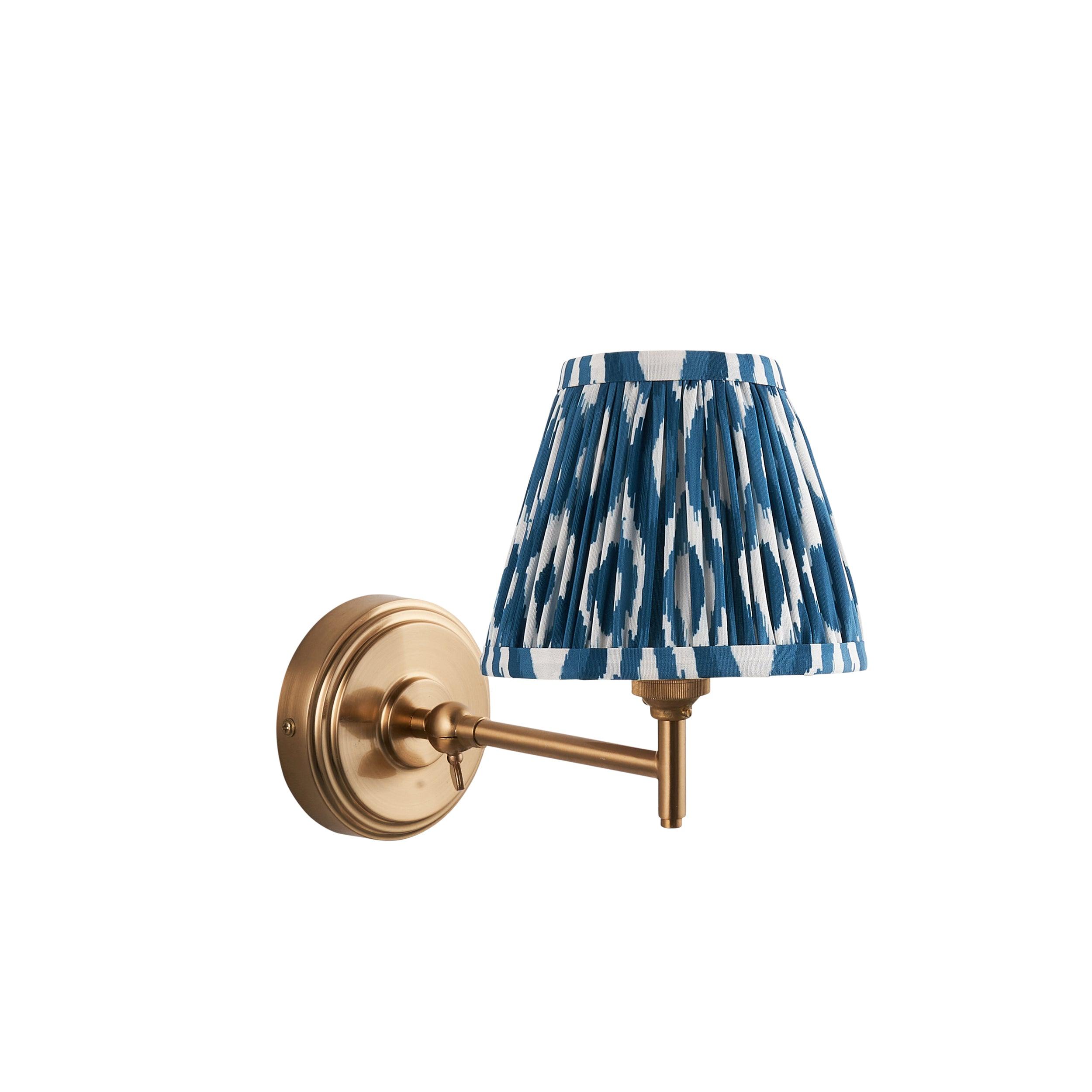 Step Fold Brass Wall Light & Ikat 16cm Marlin Blue Shade