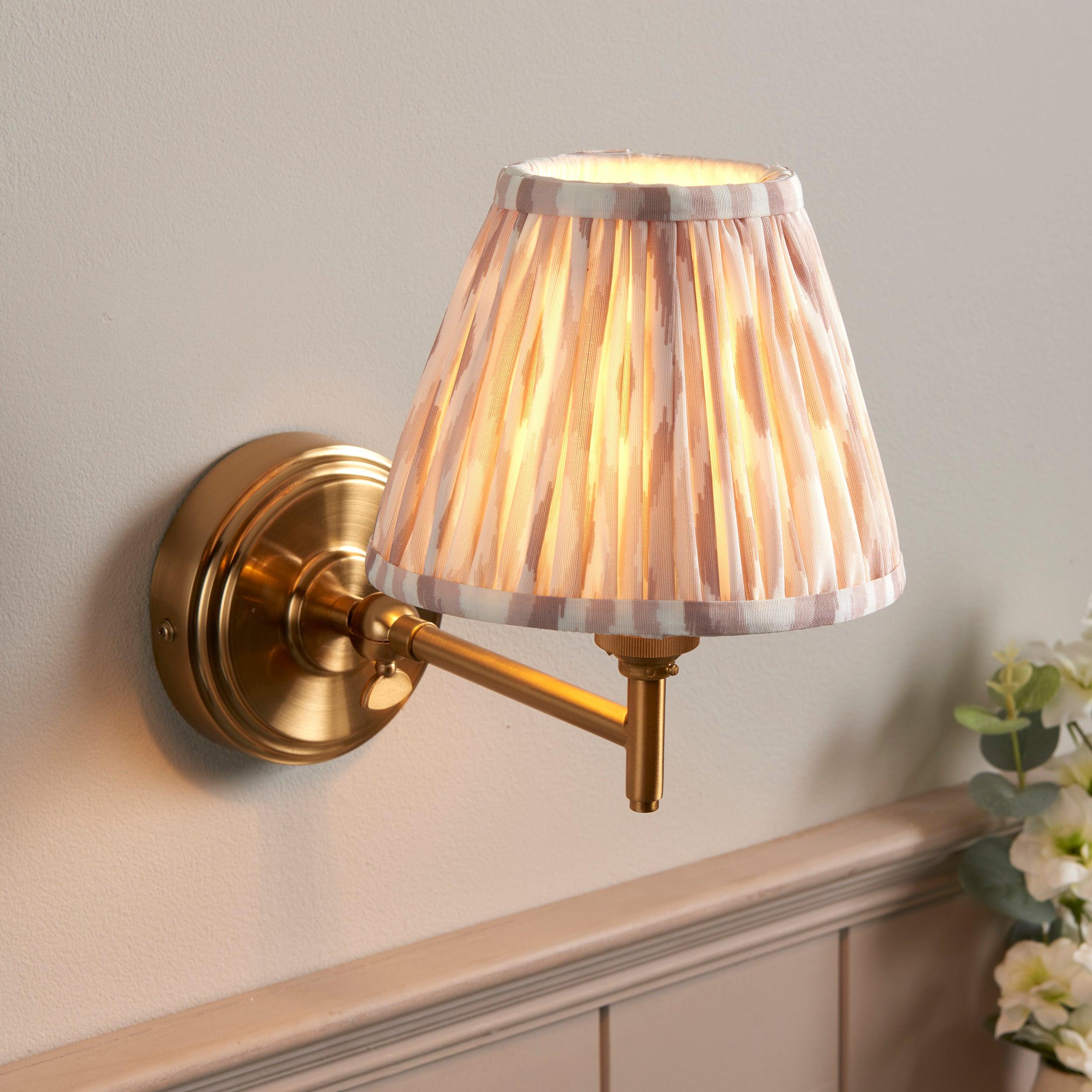 Step Fold Brass Wall Light & Ikat 16cm Neutral Shade