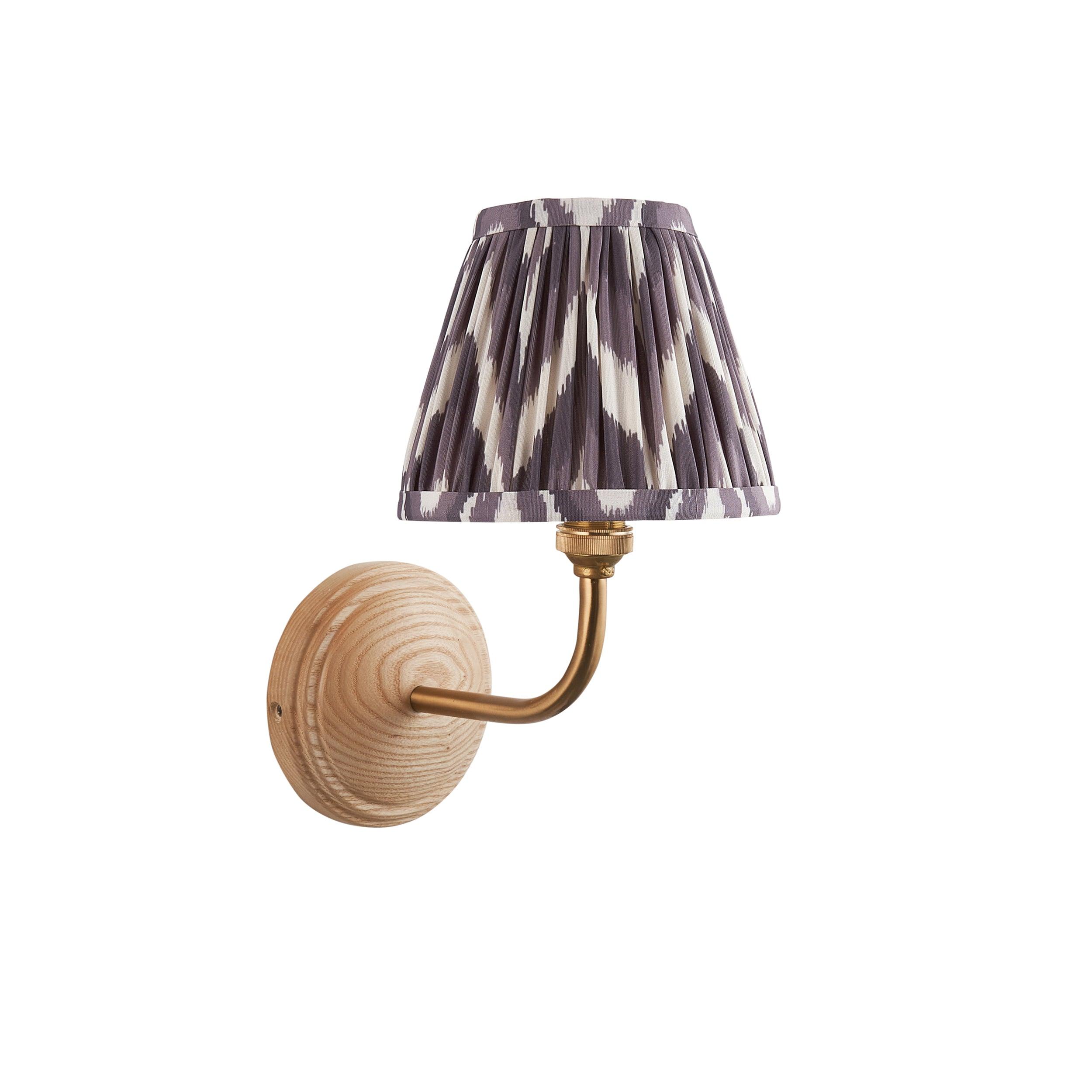 Wood Arc Wall Light & Zigzag 16cm Pearl Grey Shade