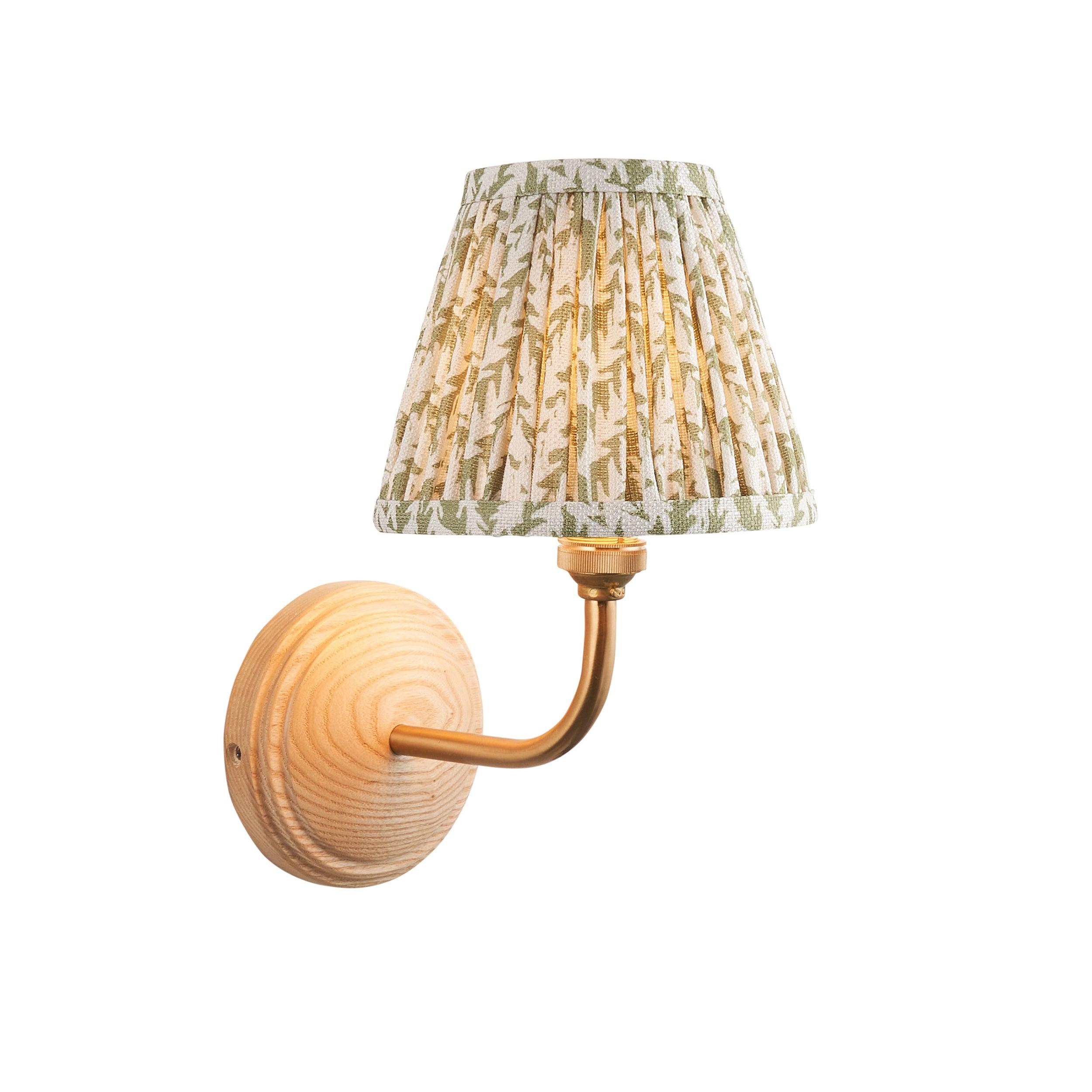 Wood Arc Wall Light & Leaf 16cm Herb Garden Green Shade