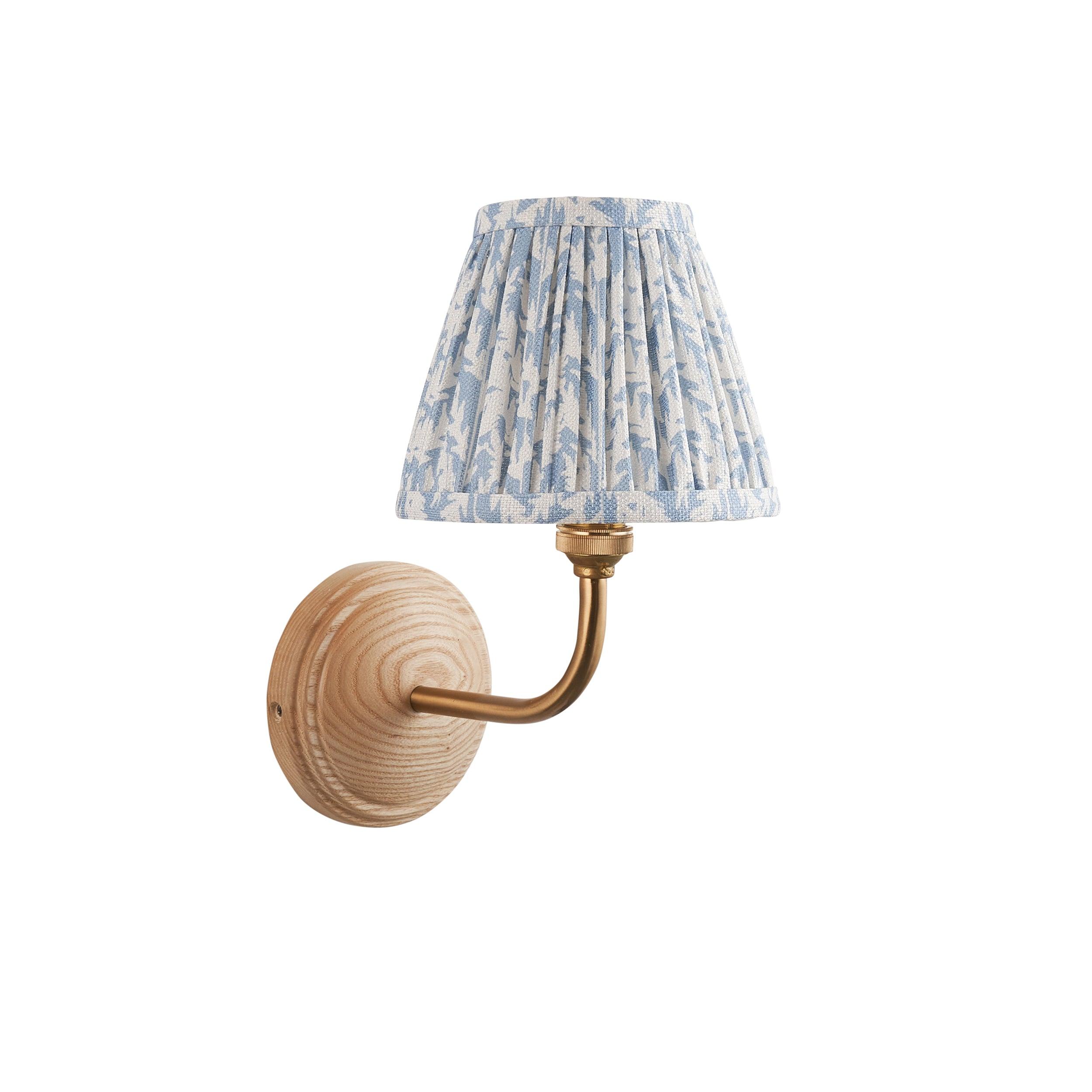 Wood Arc Wall Light & Leaf 16cm Shell Bay Blue Shade
