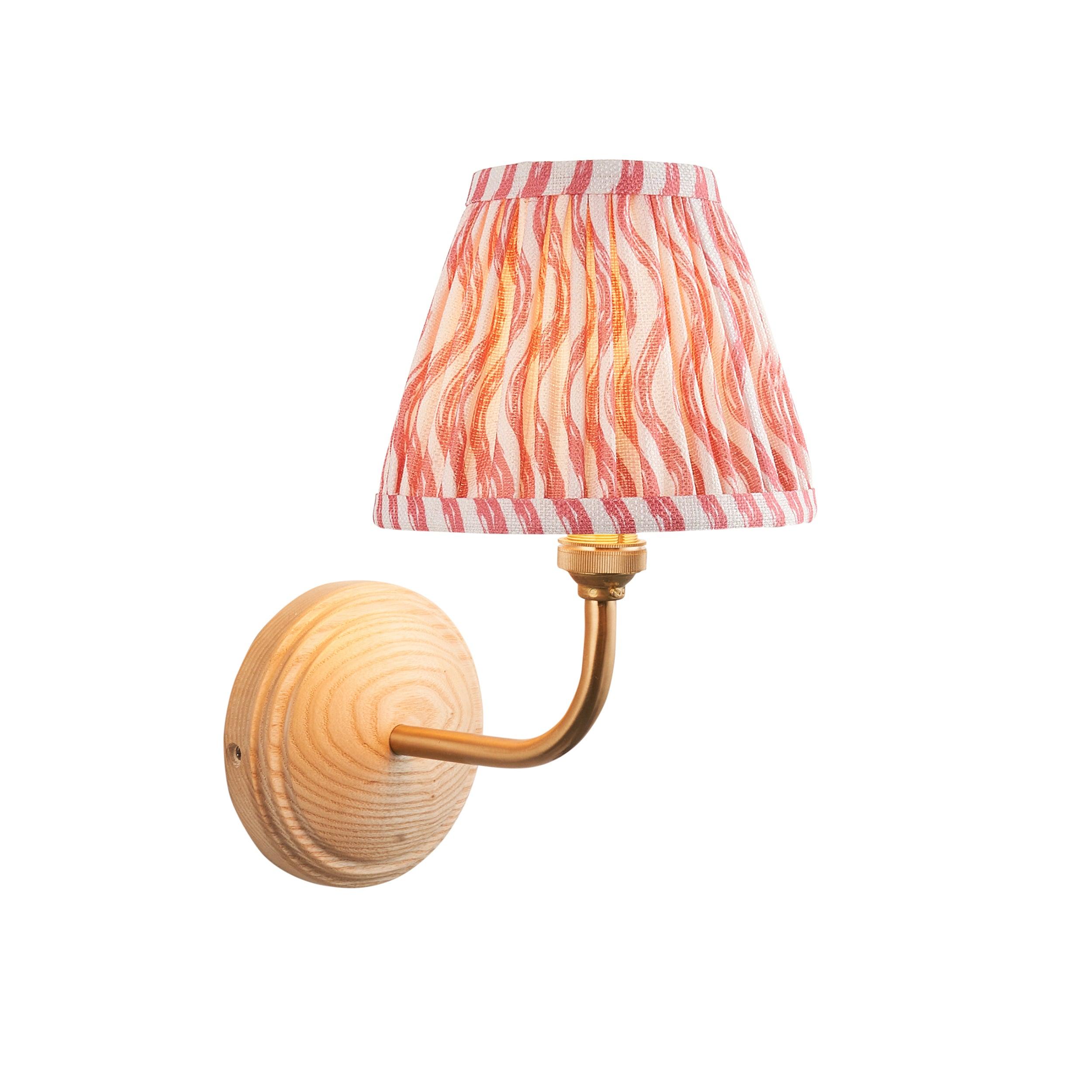 Wood Arc Wall Light & Ripple 16cm Coral Pink Shade