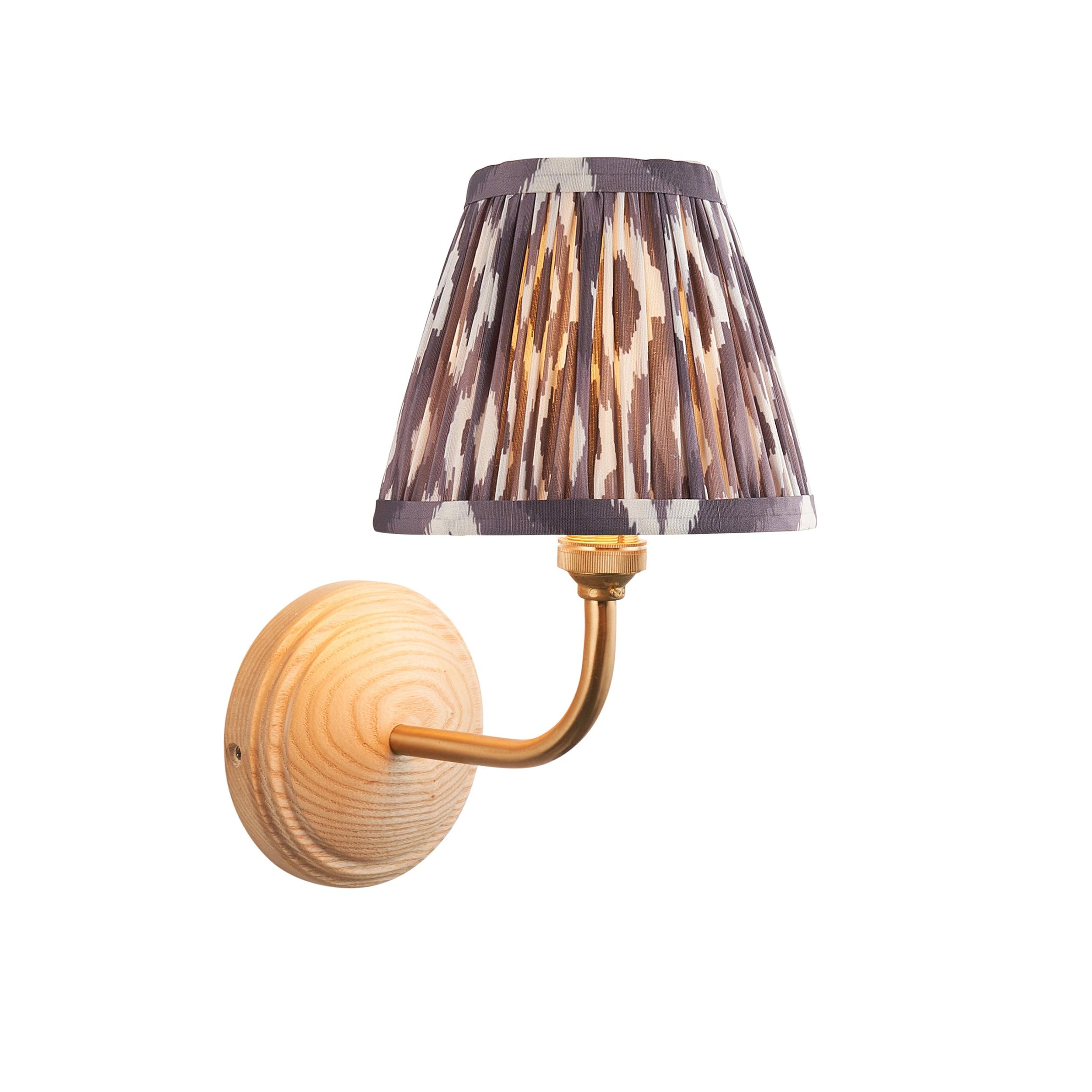 Wood Arc Wall Light & Ikat 16cm Pearl Grey Shade