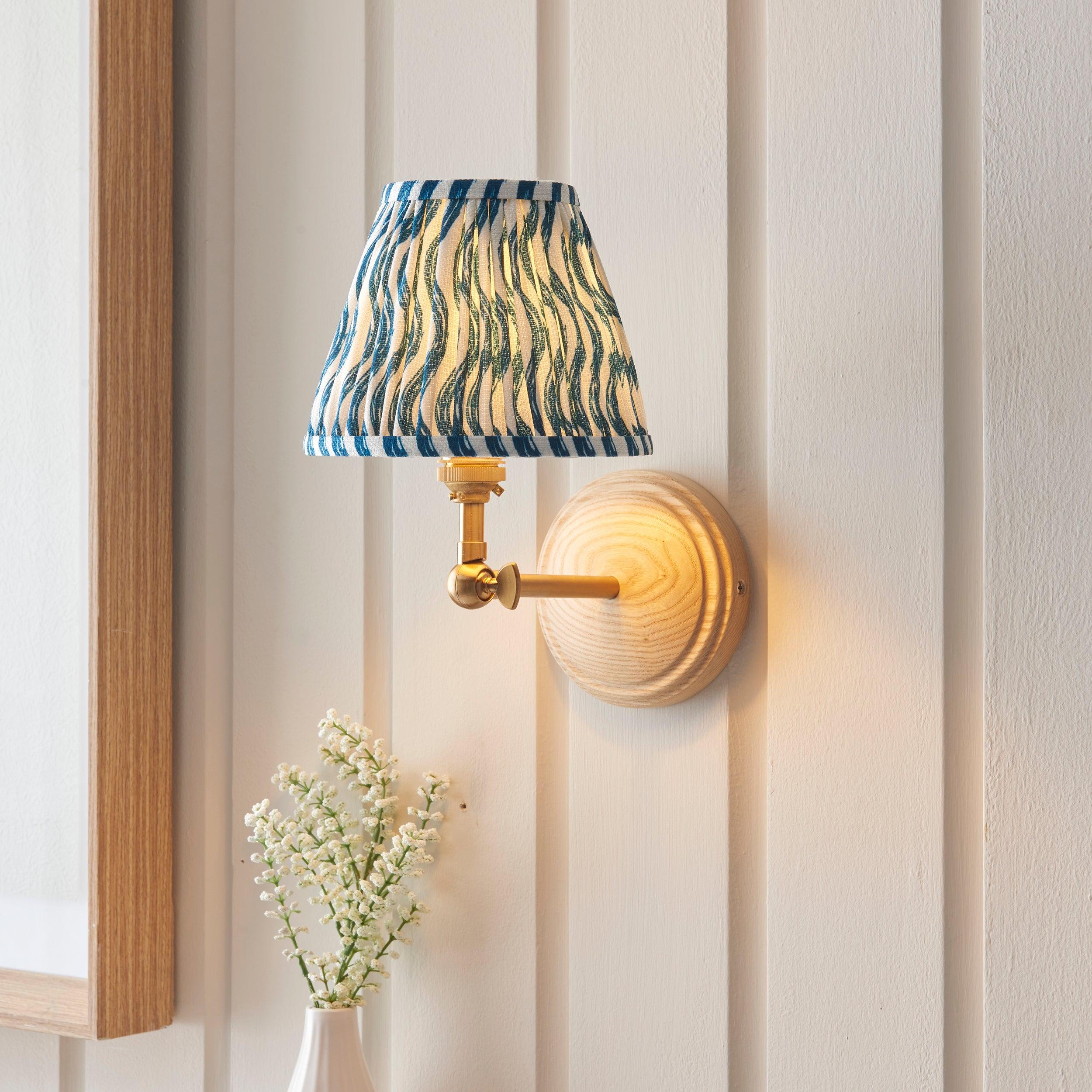 Wood Wing Wall Light & Ripple 16cm Marlin Blue Shade