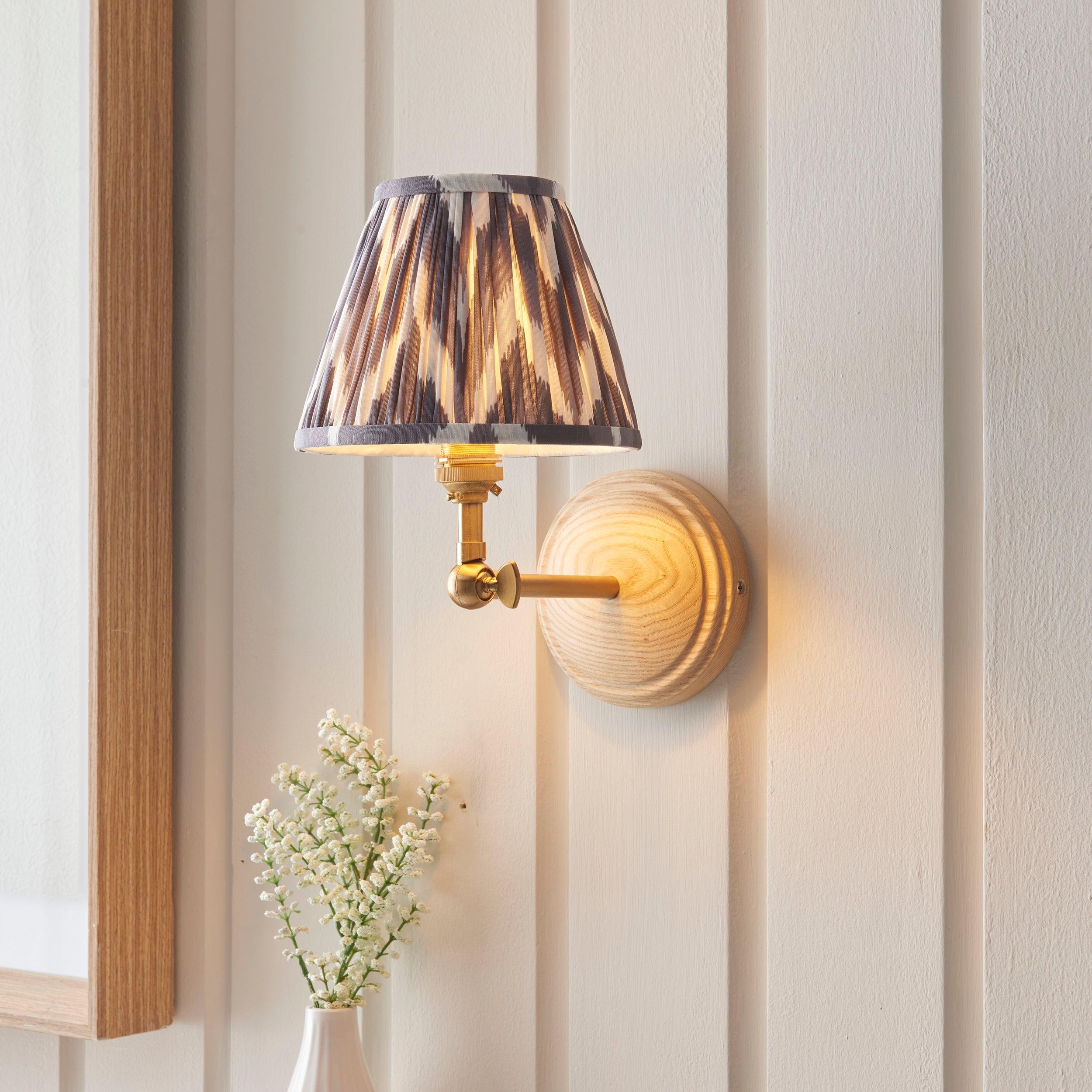 Wood Wing Wall Light & Zigzag 16cm Pearl Grey Shade