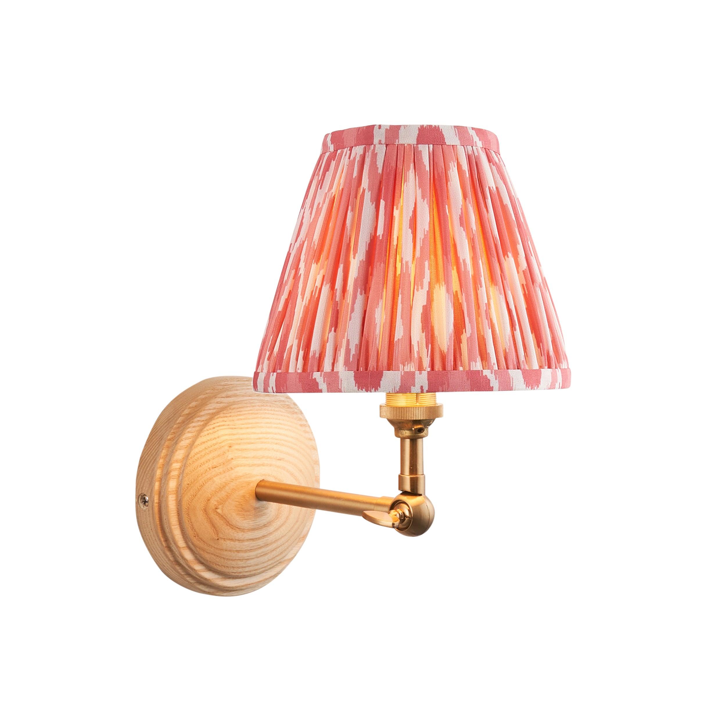 Wood Wing Wall Light & Ikat 16cm Coral Pink Shade
