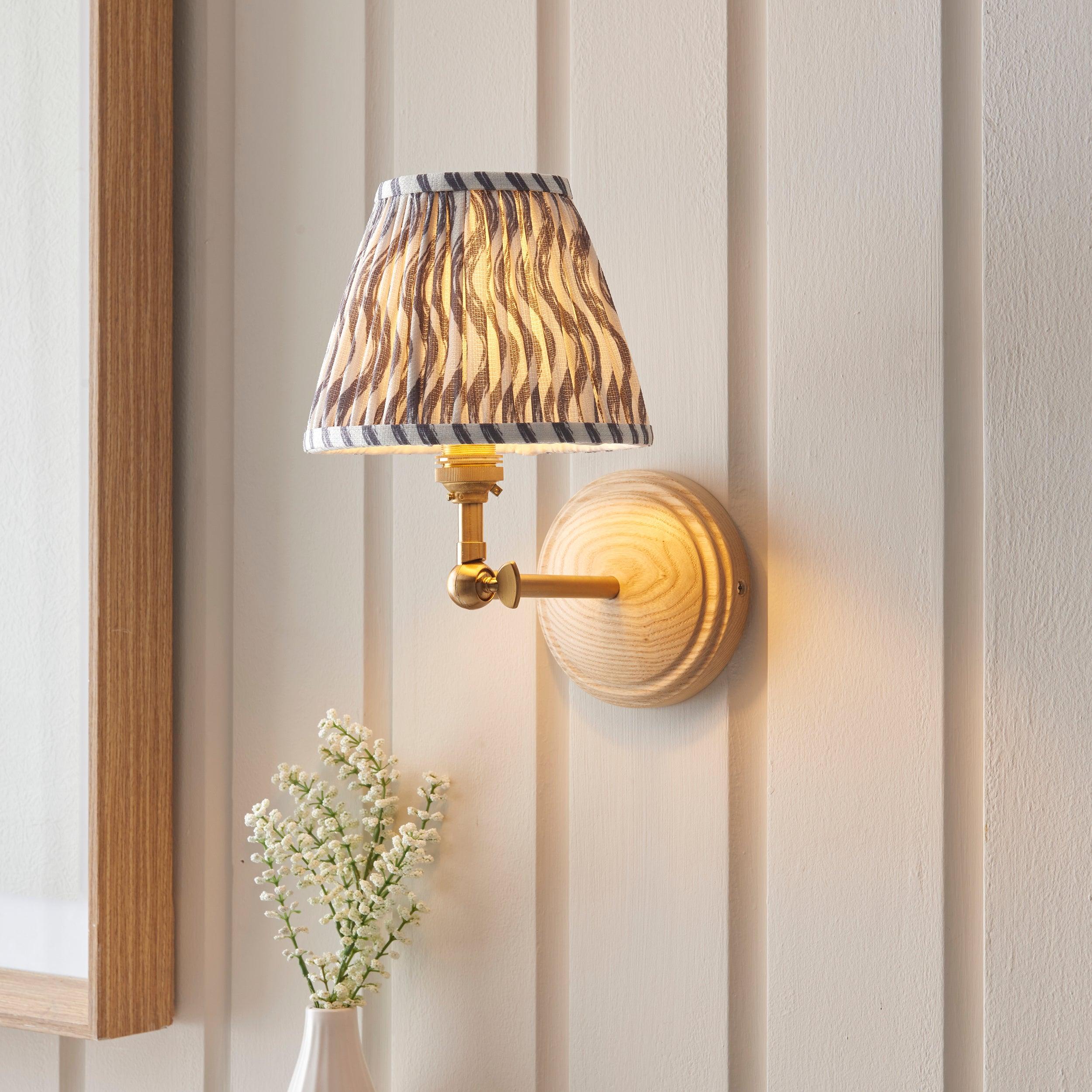 Wood Wing Wall Light & Ripple 16cm Pearl Grey Shade