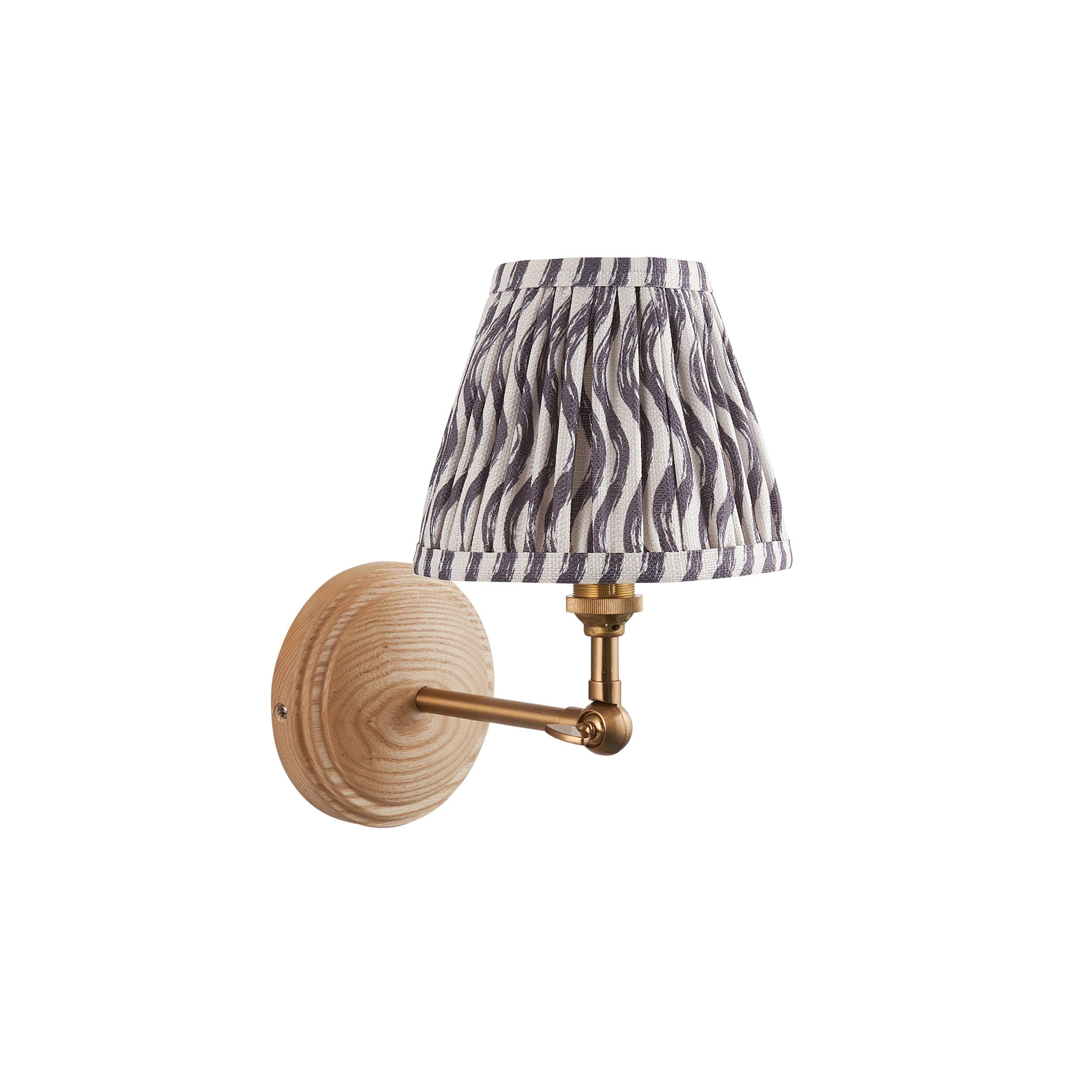 Wood Wing Wall Light & Ripple 16cm Pearl Grey Shade
