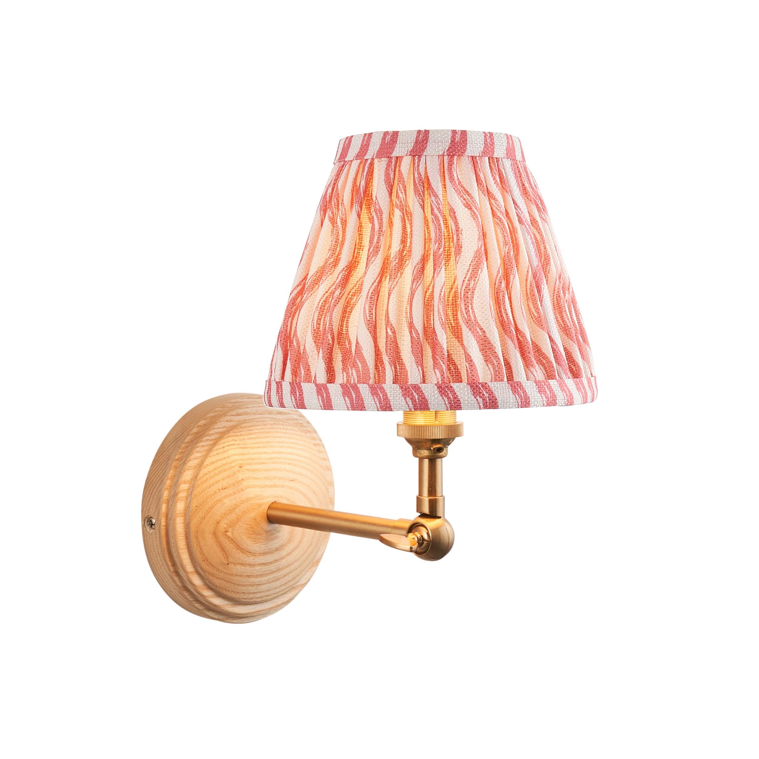 Wood Wing Wall Light & Ripple 16cm Coral Pink Shade