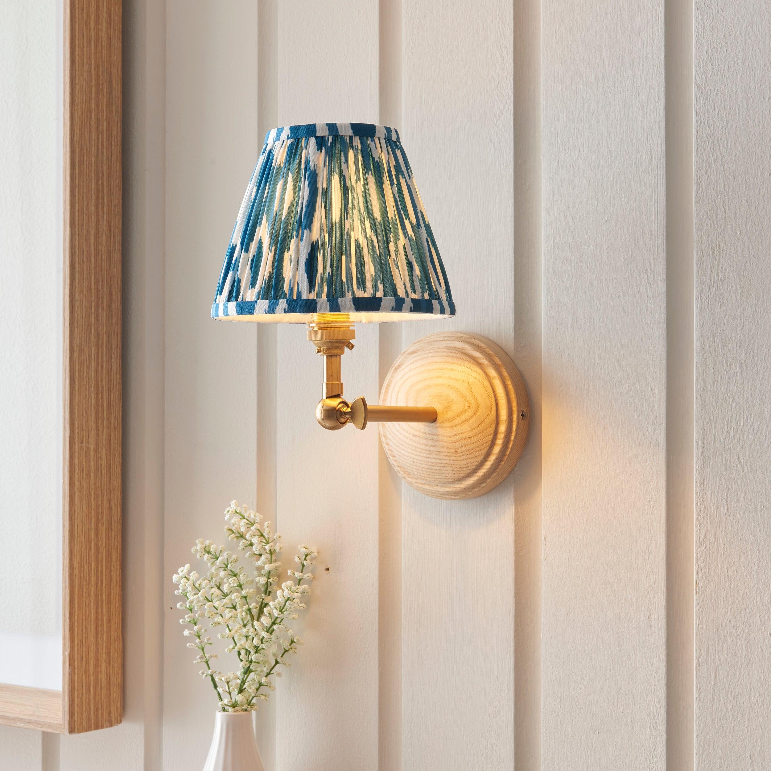 Wood Wing Wall Light & Ikat 16cm Marlin Blue Shade