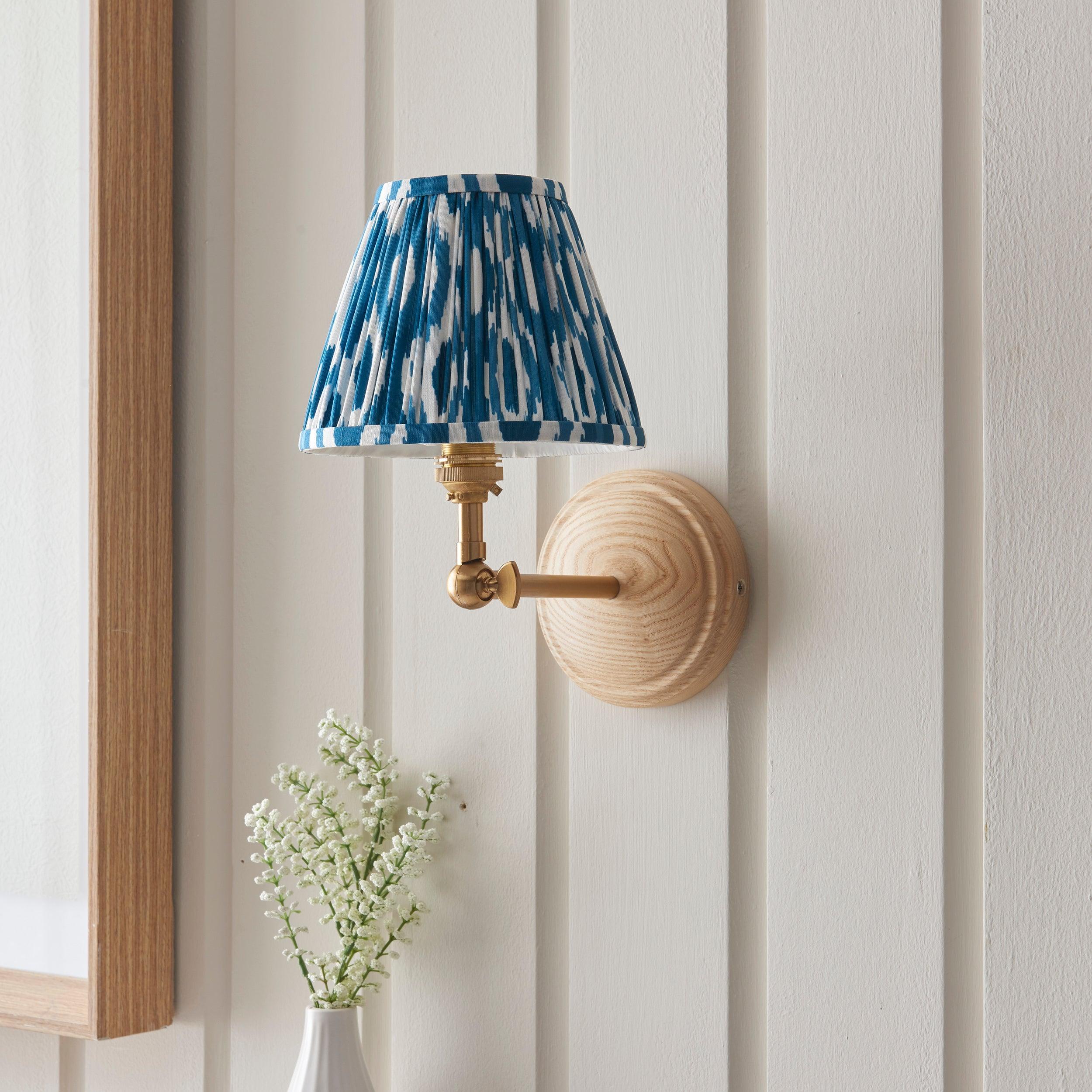 Wood Wing Wall Light & Ikat 16cm Marlin Blue Shade