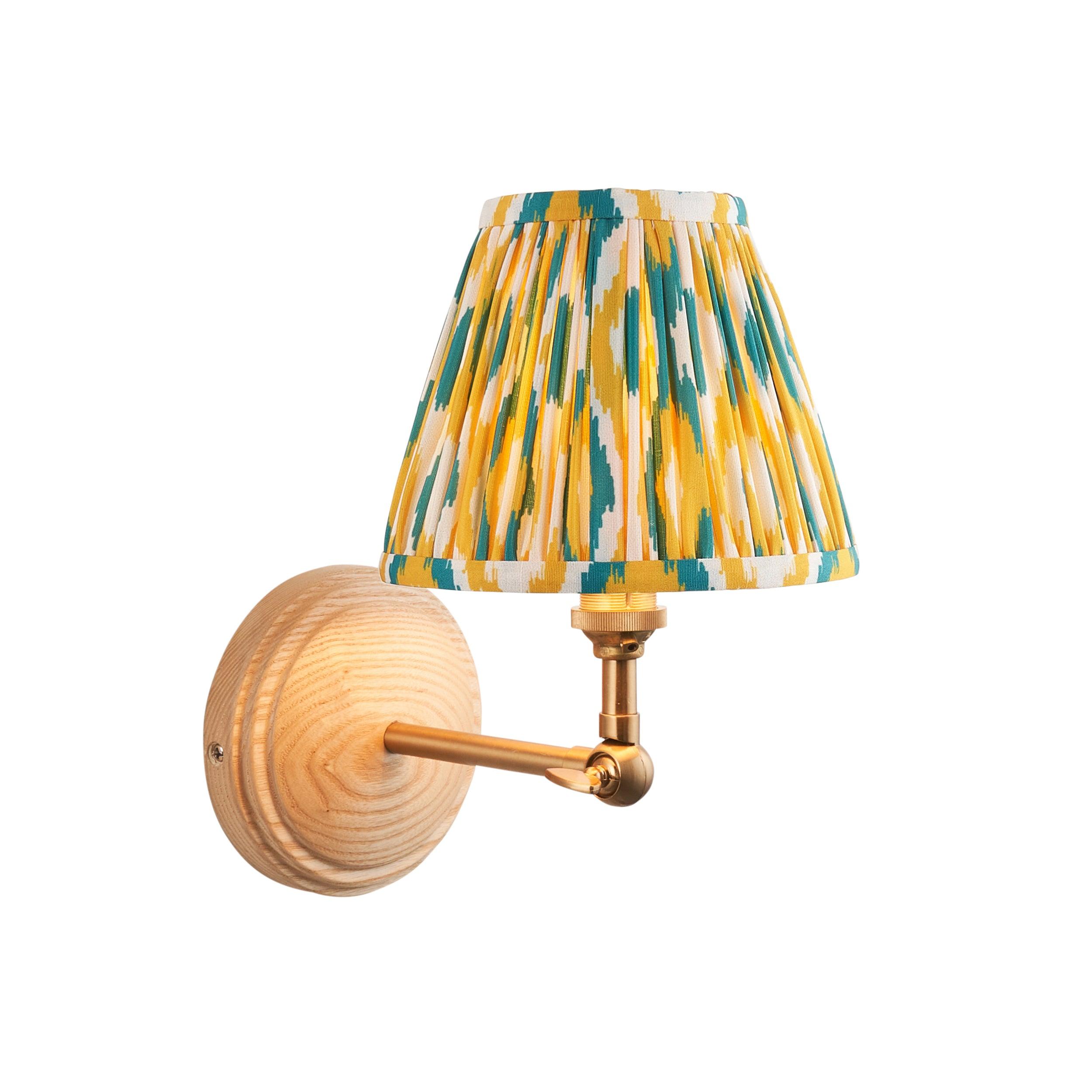 Wood Wing Wall Light & Ikat 16cm Yellow & Jade Shade