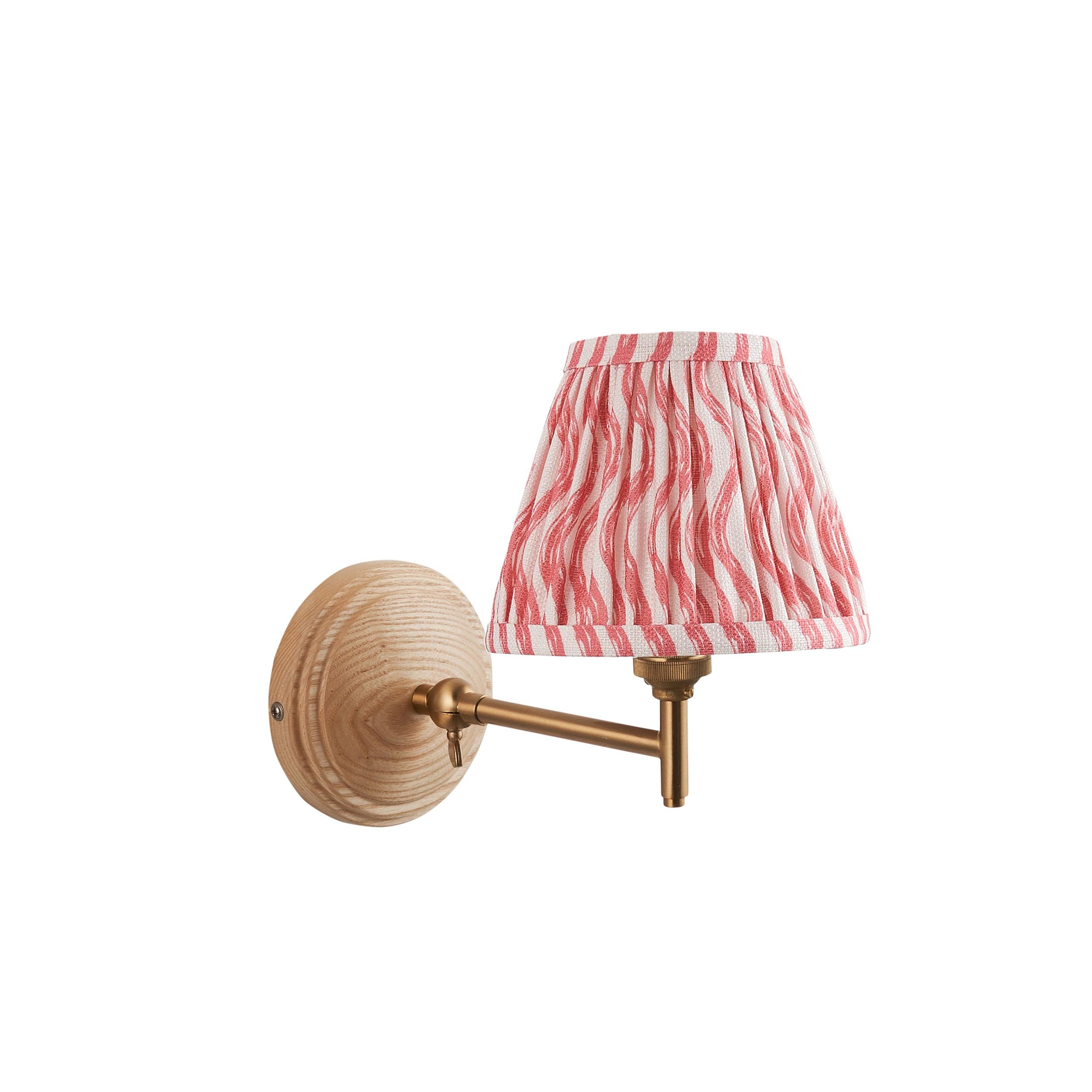Wood Fold Wall Light & Ripple 16cm Coral Pink Shade