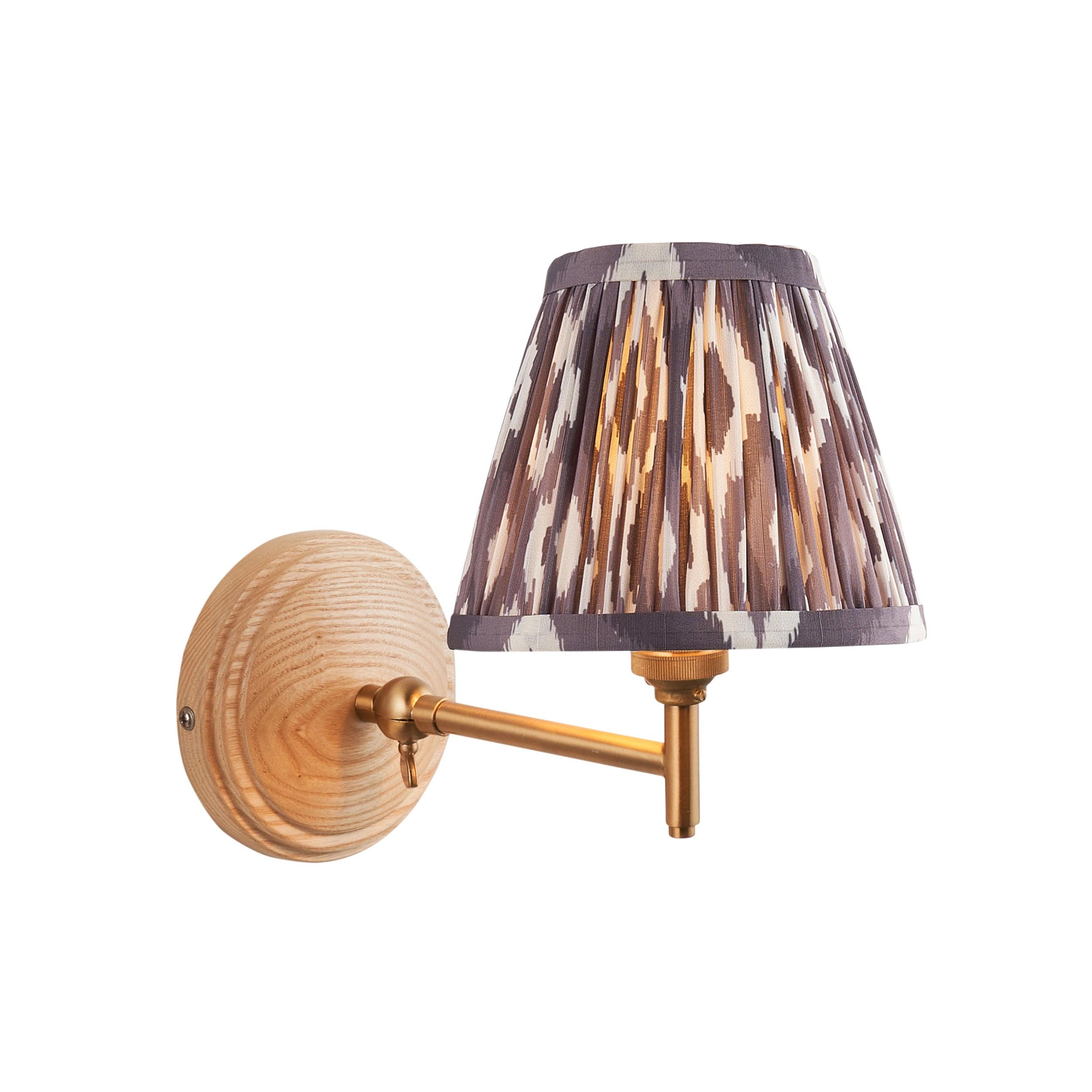 Wood Fold Wall Light & Ikat 16cm Pearl Grey Shade