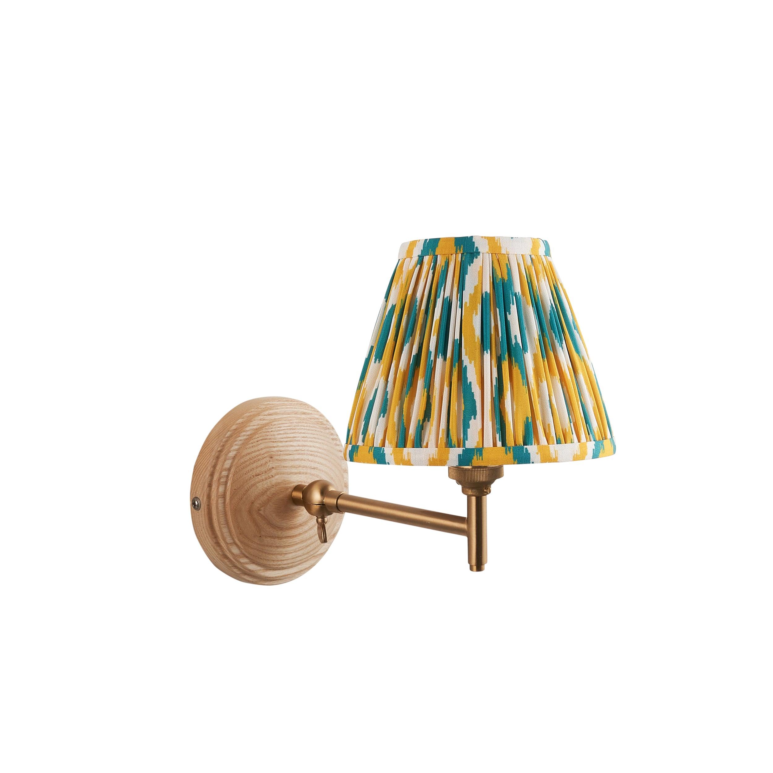 Wood Fold Wall Light & Ikat 16cm Yellow & Jade Shade