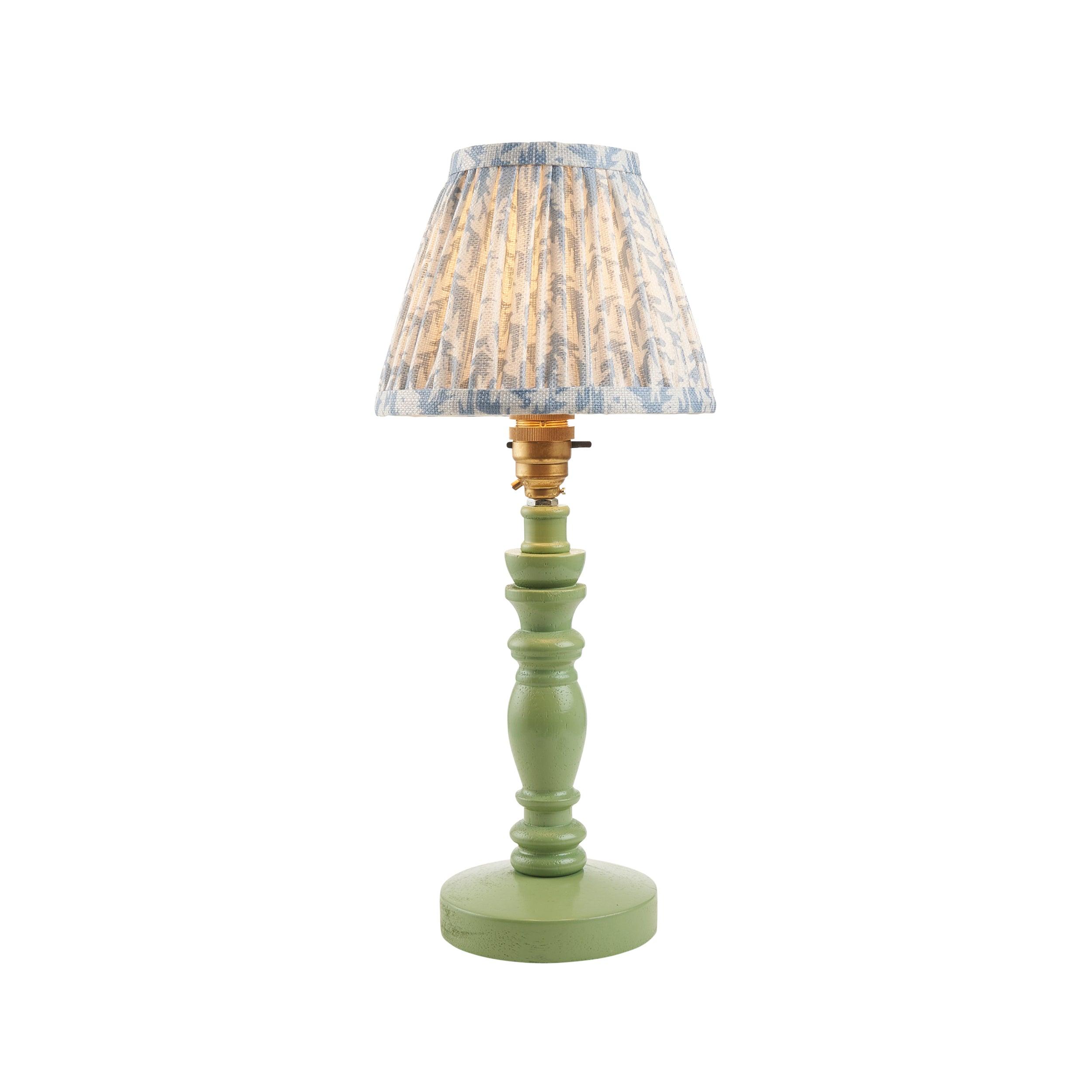 Bibury Green Table Lamp & Leaf 16cm Shell Bay Blue Shade
