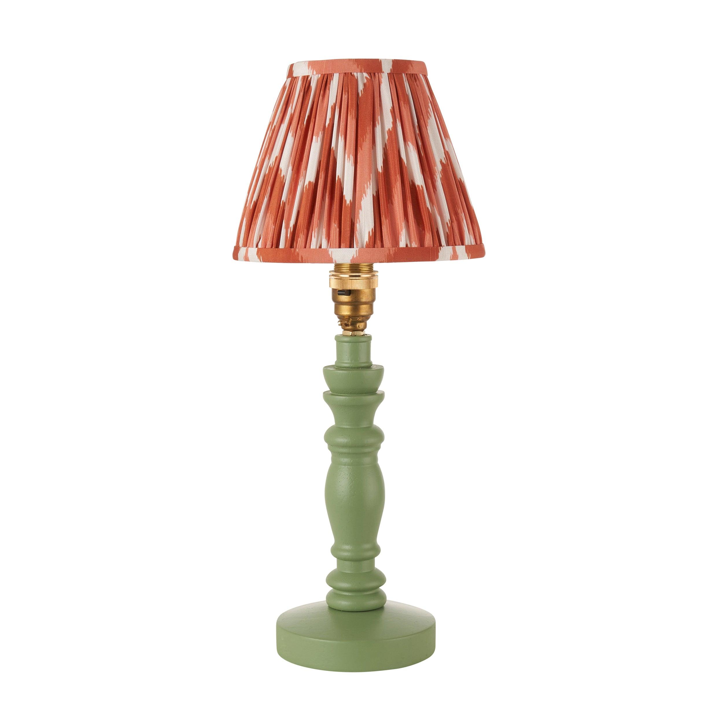 Bibury Green Table Lamp & Zigzag 16cm Apricot Orange Shade