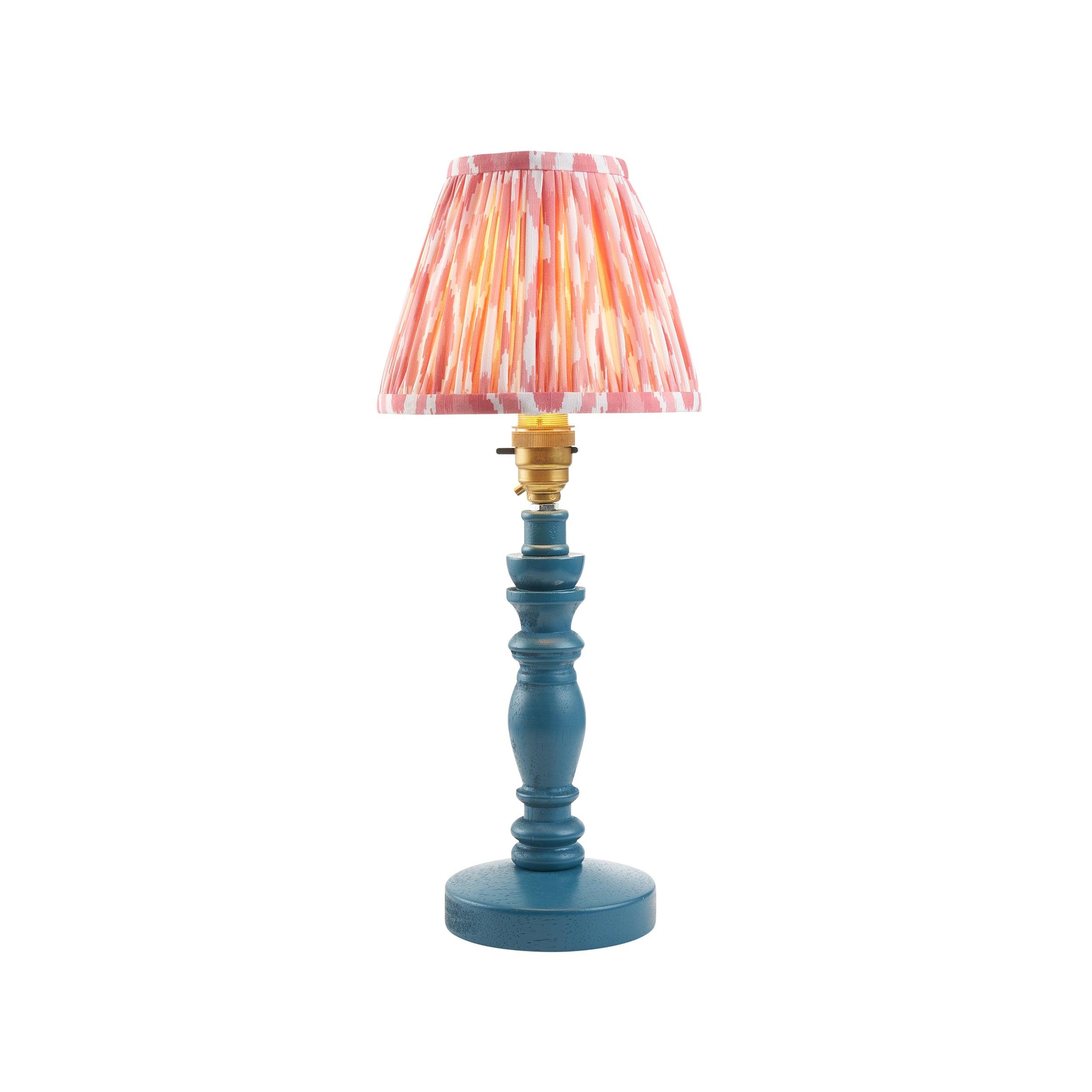 Bibury Blue Table Lamp & Ikat 16cm Coral Pink Shade