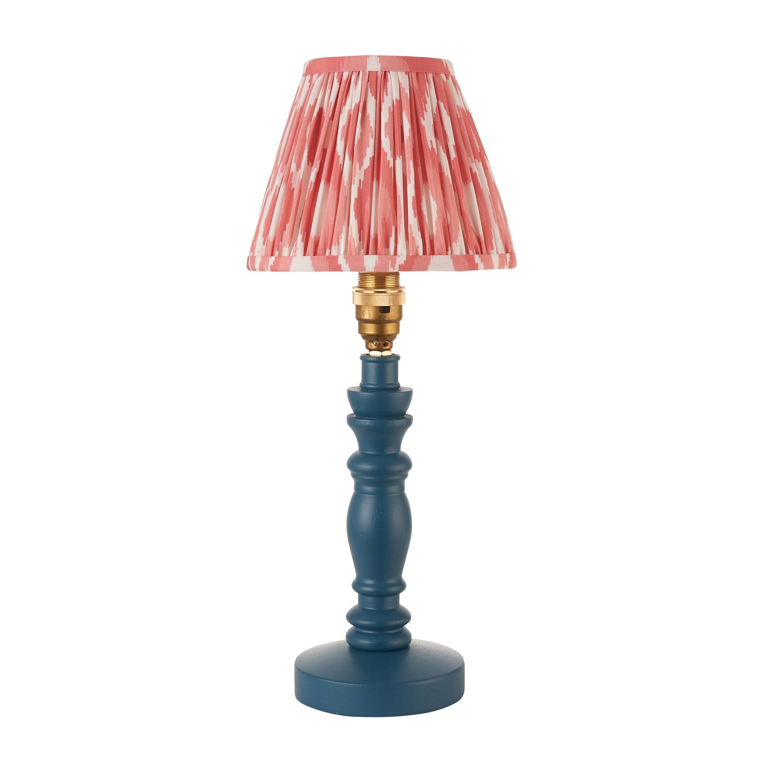Bibury Blue Table Lamp & Ikat 16cm Coral Pink Shade