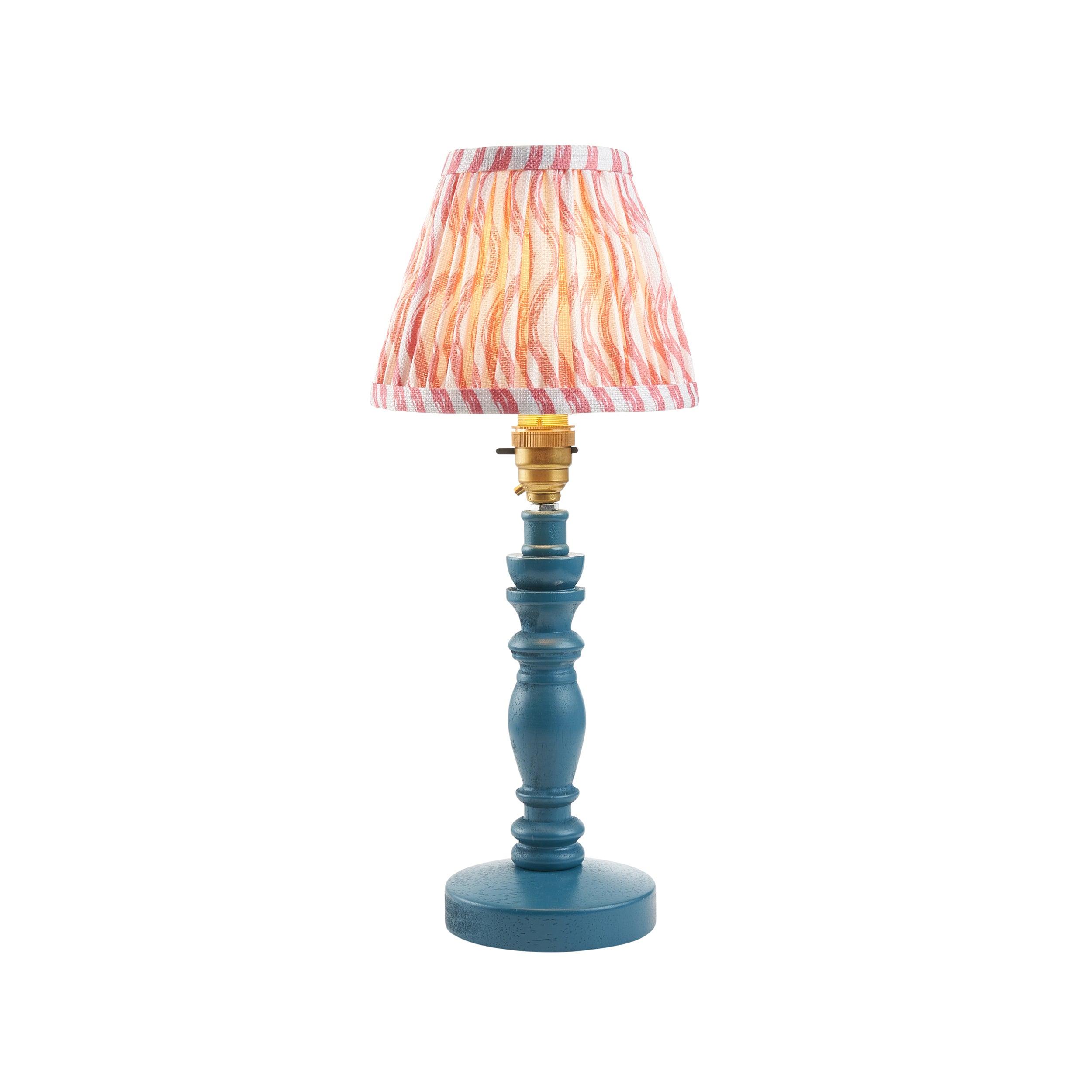Bibury Blue Table Lamp & Ripple 16cm Coral Pink Shade