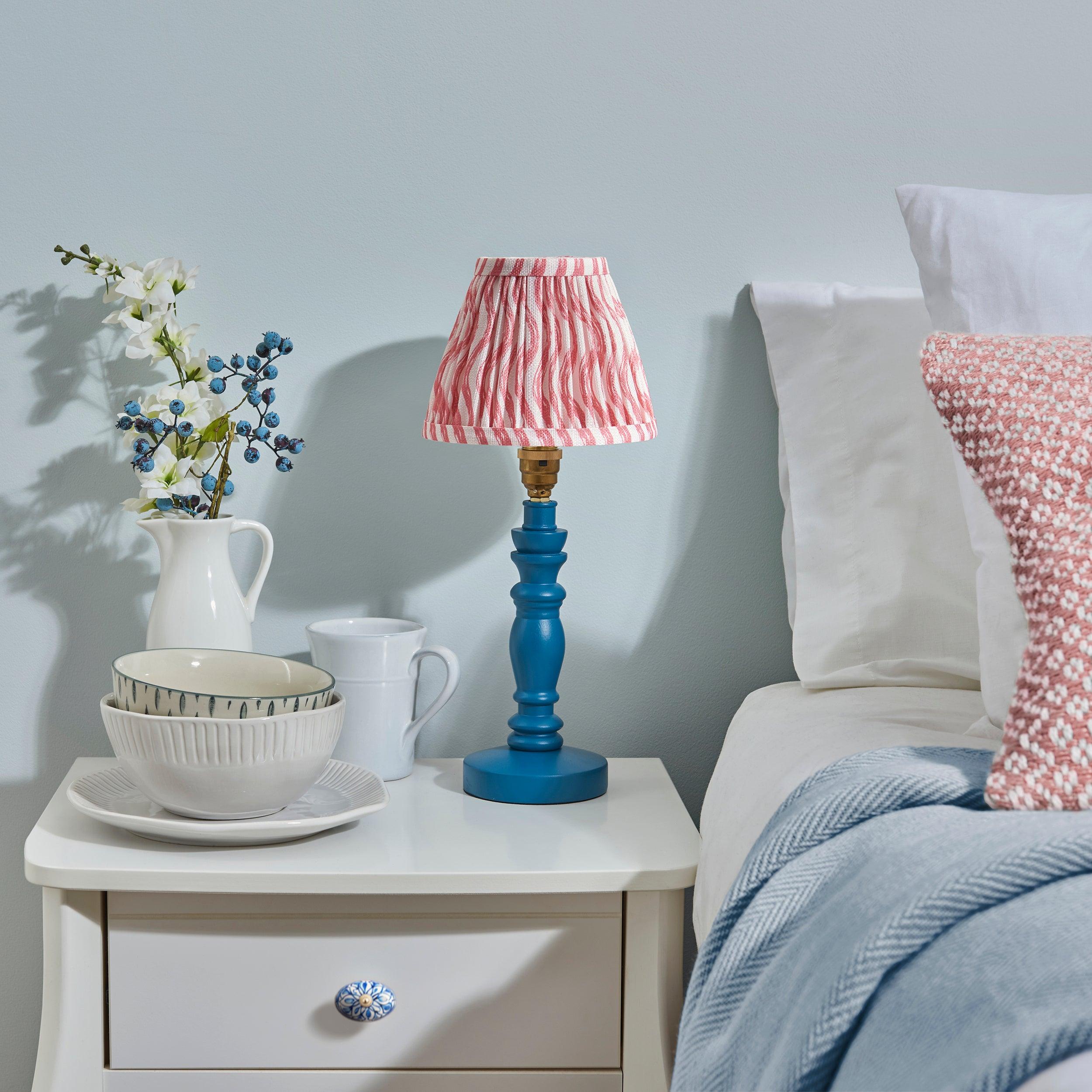 Bibury Blue Table Lamp & Ripple 16cm Coral Pink Shade