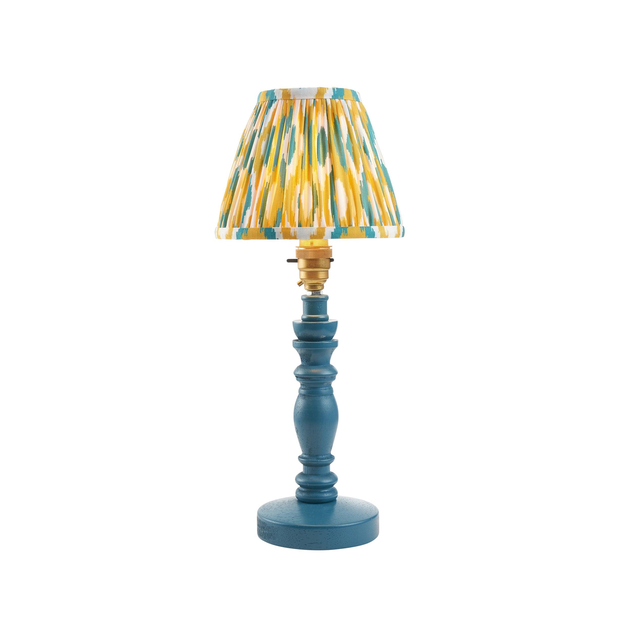 Bibury Blue Table Lamp & Ikat 16cm Yellow & Jade Shade