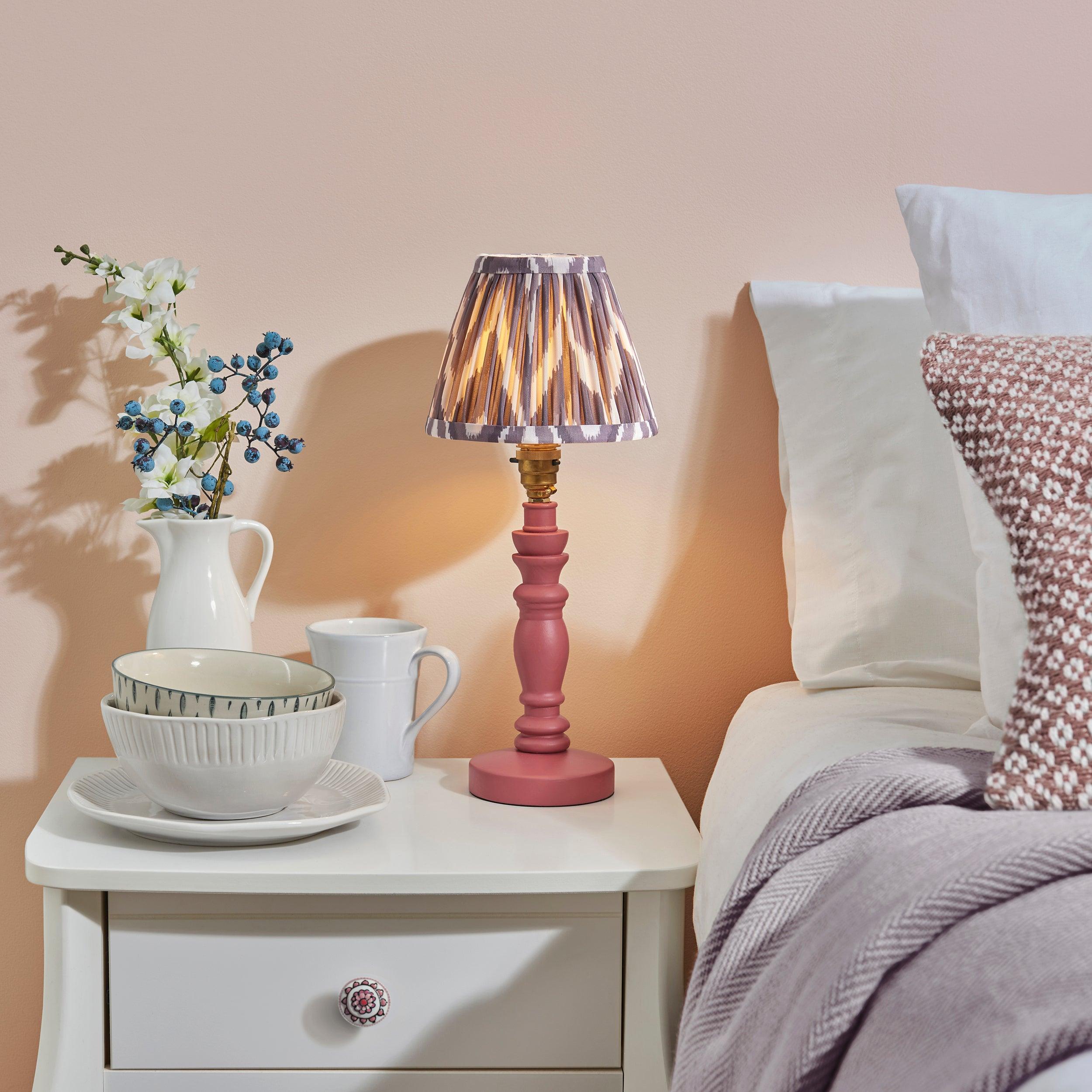 Bibury Pink Table Lamp & Zigzag 16cm Pearl Grey Shade