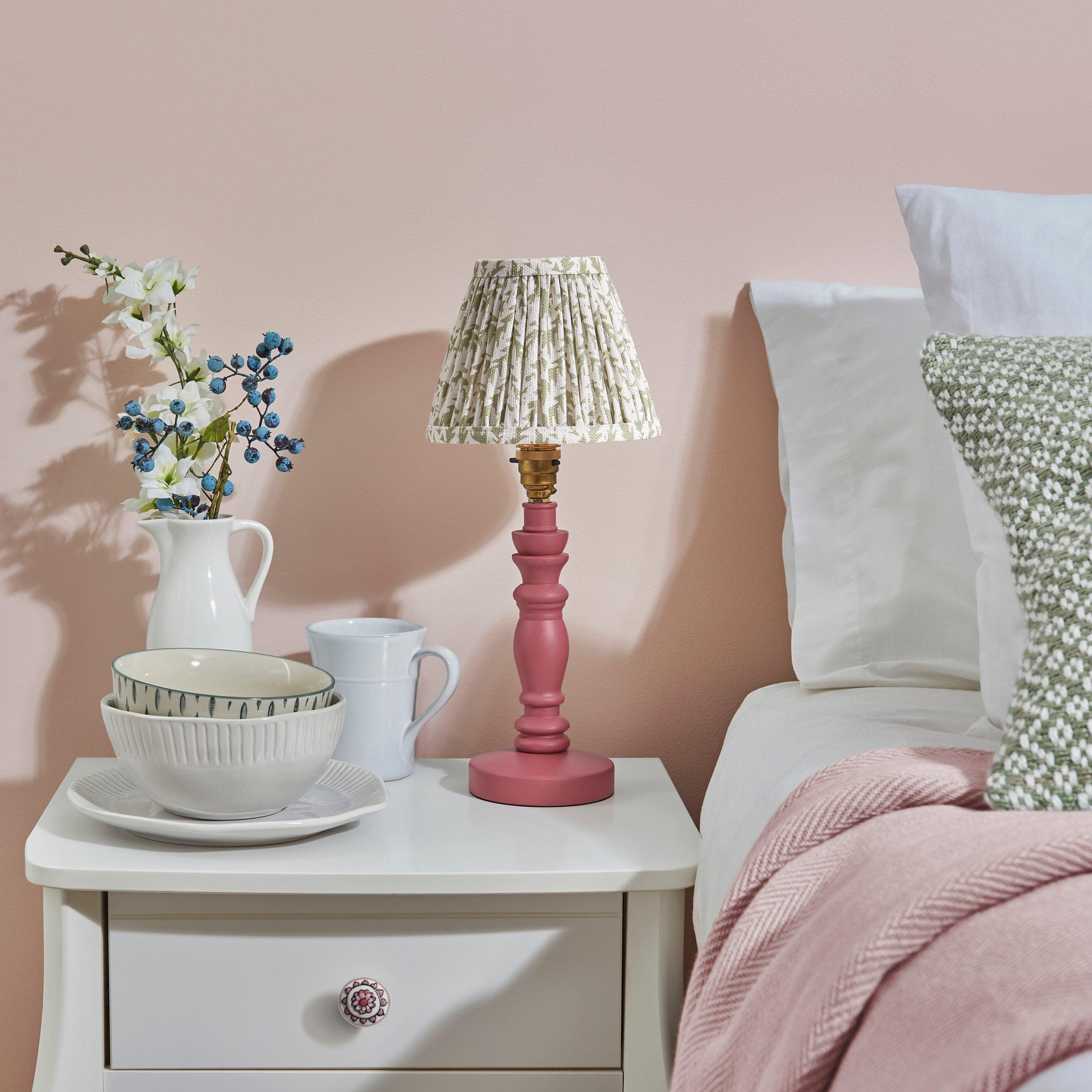 Bibury Pink Table Lamp & Leaf 16cm Herb Garden Green Shade