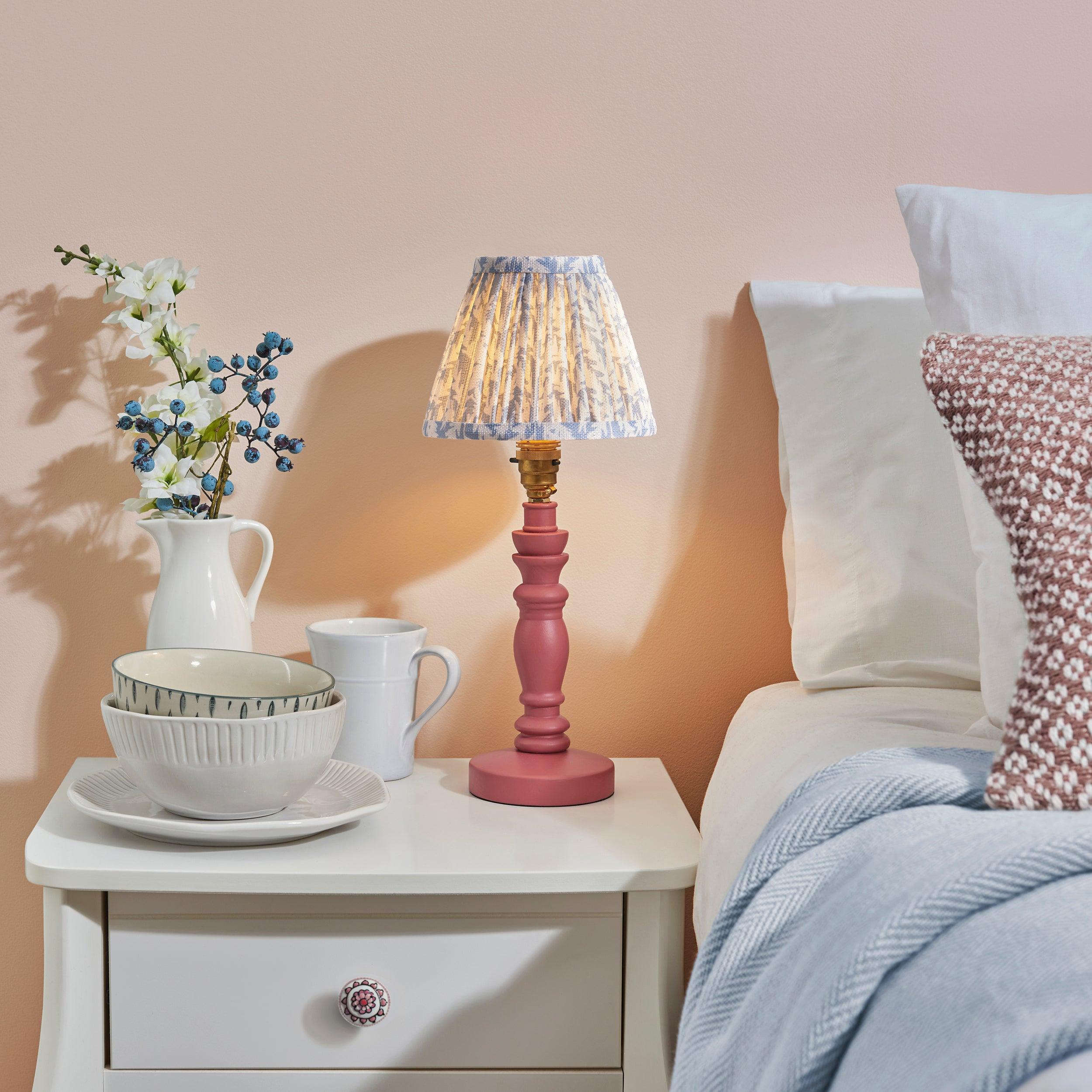 Bibury Pink Table Lamp & Leaf 16cm Shell Bay Blue Shade