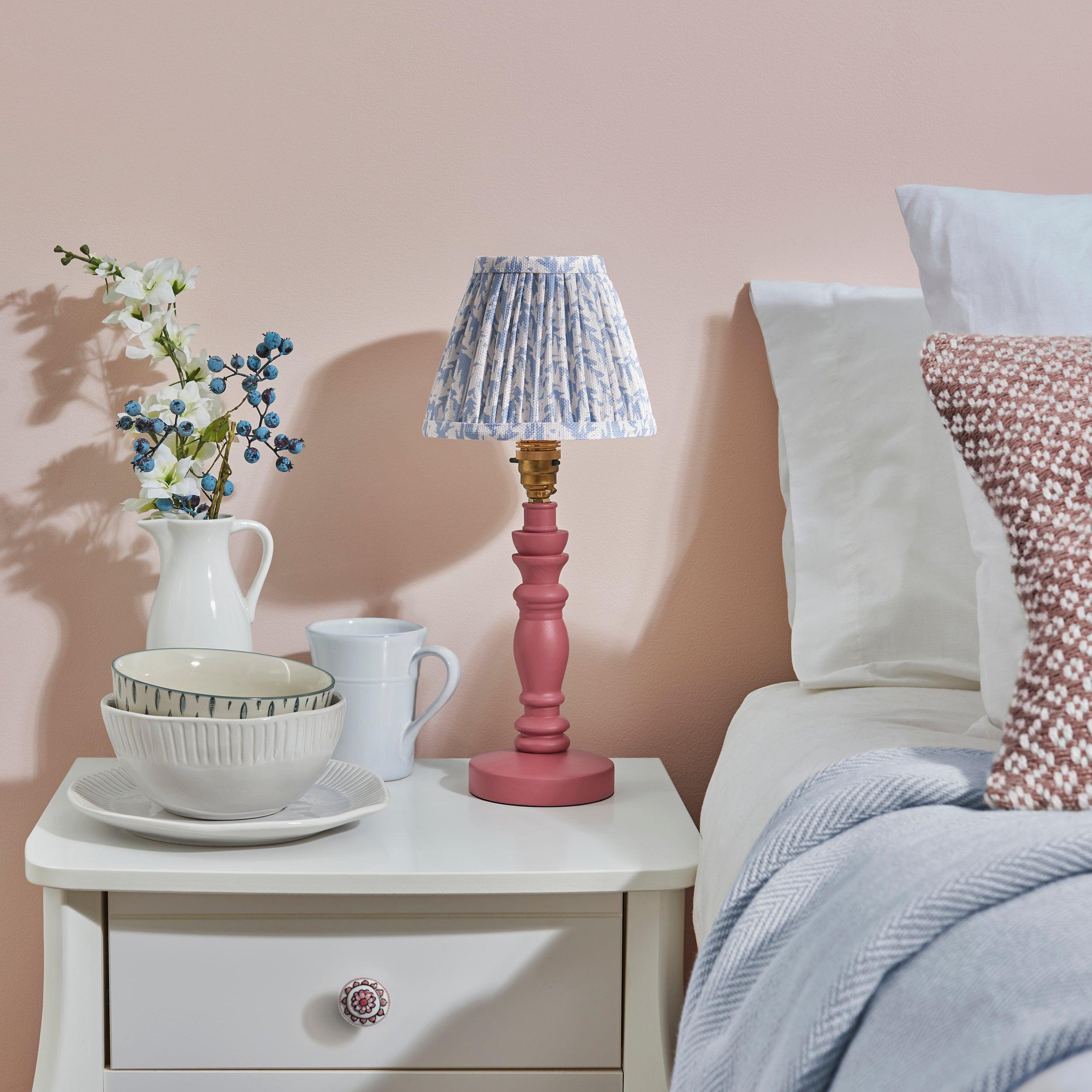 Bibury Pink Table Lamp & Leaf 16cm Shell Bay Blue Shade
