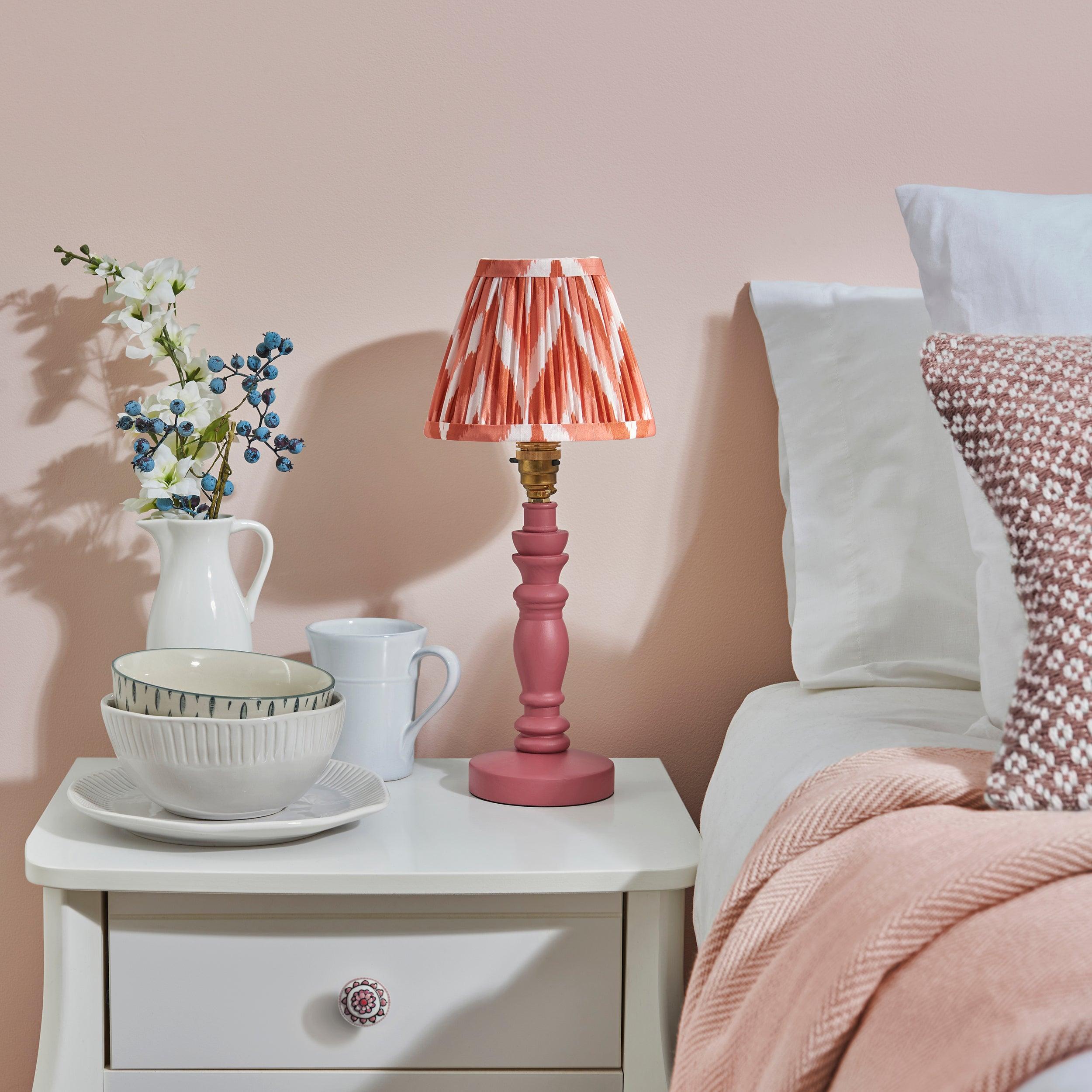 Bibury Pink Table Lamp & Zigzag 16cm Apricot Orange Shade