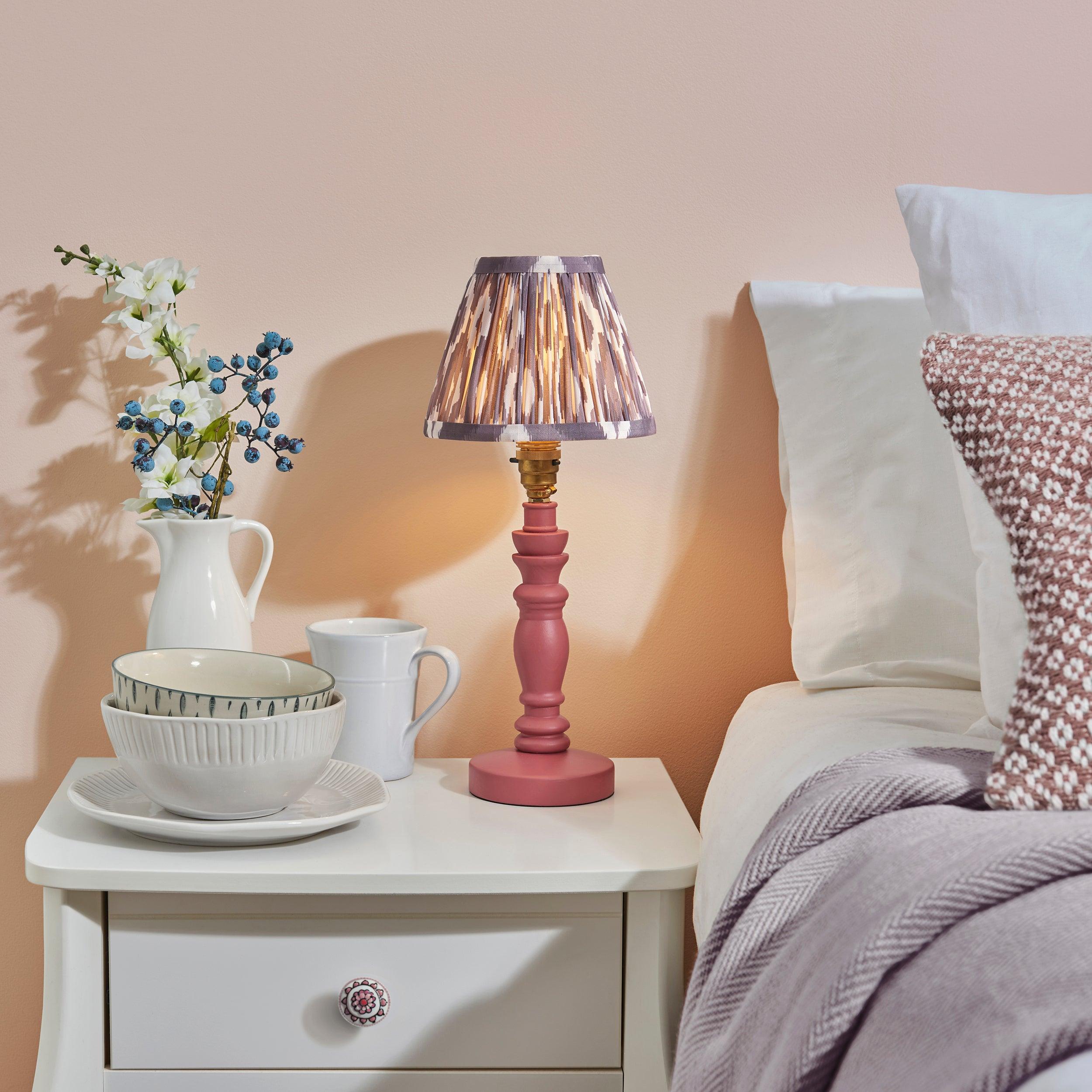 Bibury Pink Table Lamp & Ikat 16cm Pearl Grey Shade