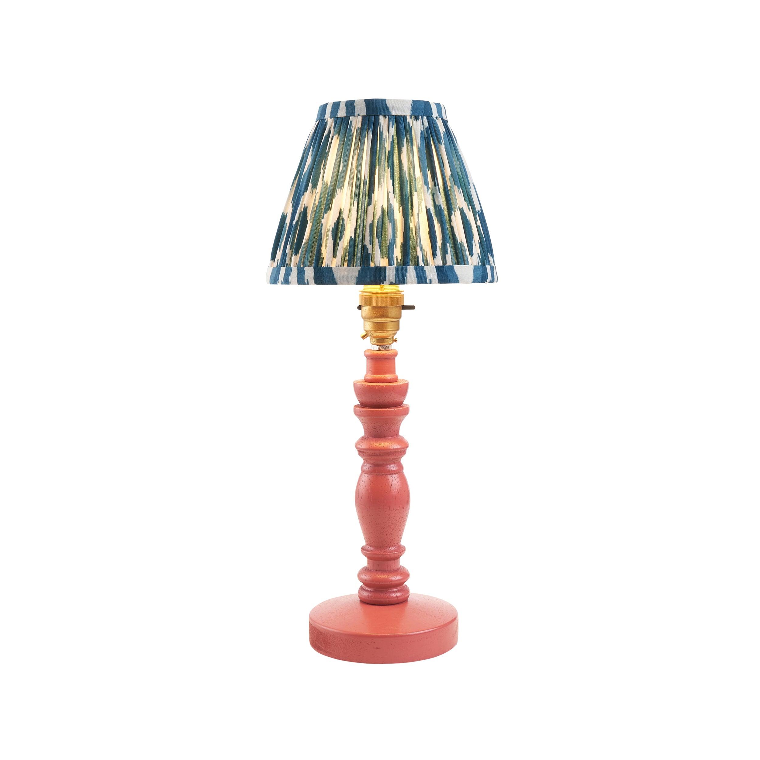 Bibury Pink Table Lamp & Ikat 16cm Marlin Blue Shade