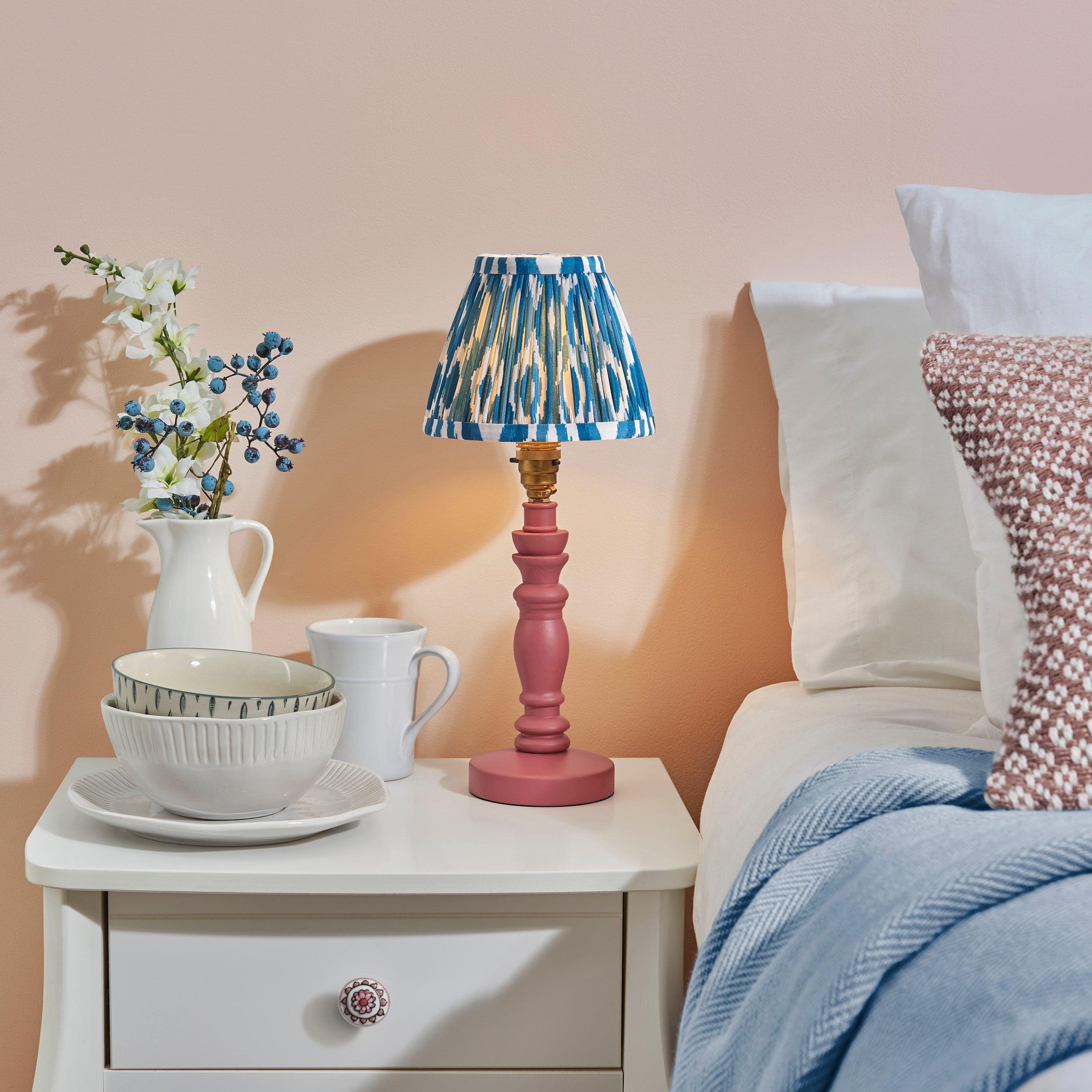 Bibury Pink Table Lamp & Ikat 16cm Marlin Blue Shade
