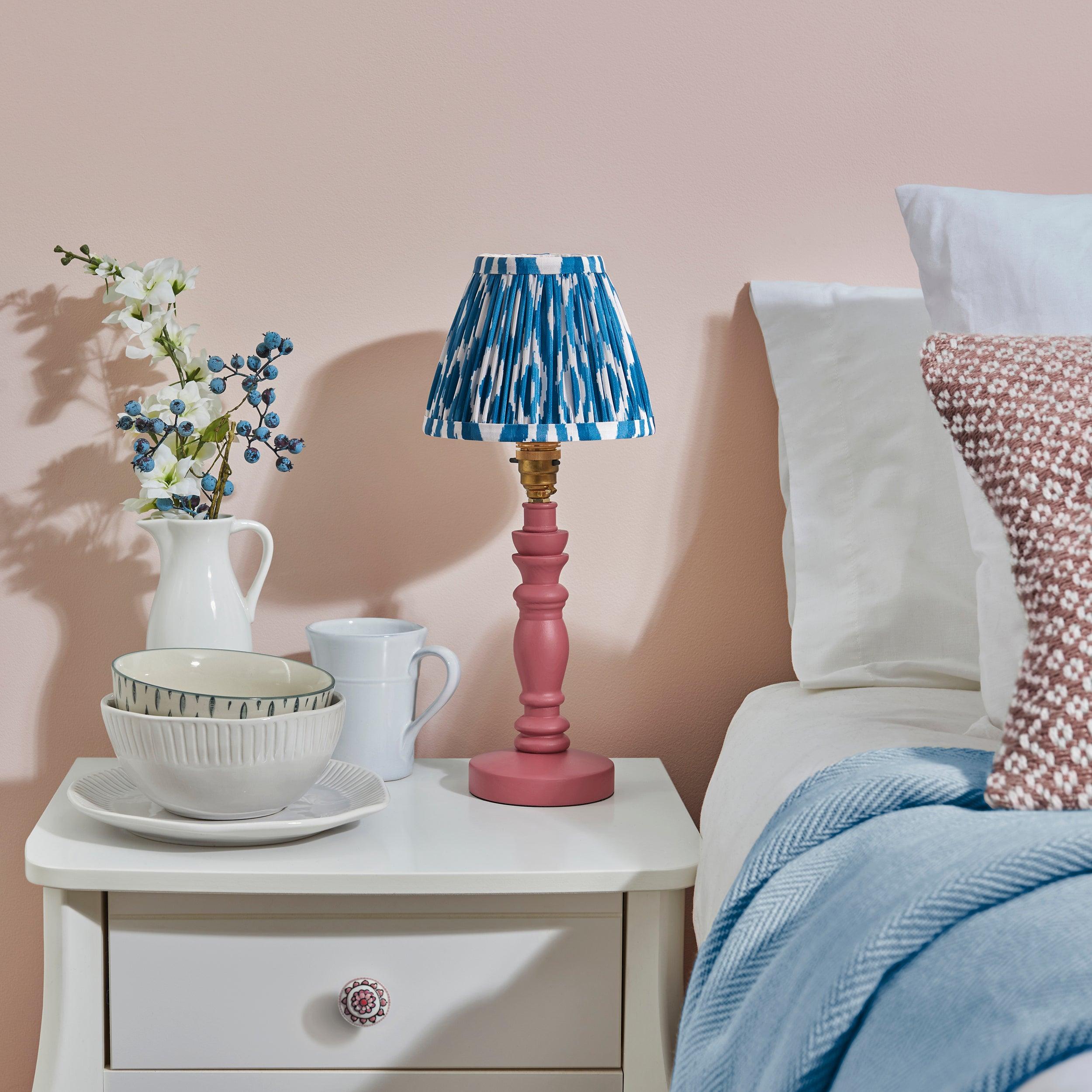 Bibury Pink Table Lamp & Ikat 16cm Marlin Blue Shade