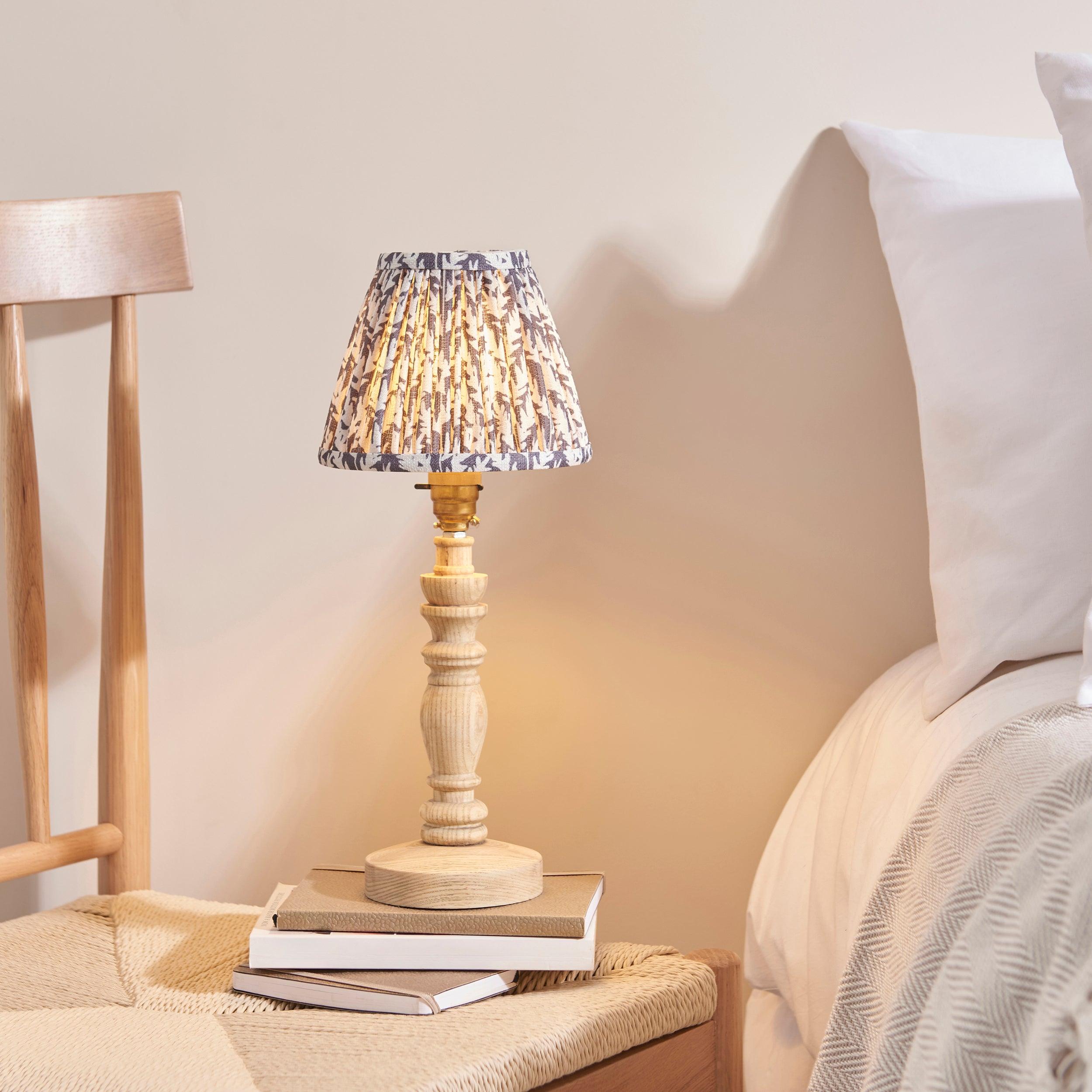 Bibury Wooden Table Lamp & Leaf 16cm Pearl Grey Shade
