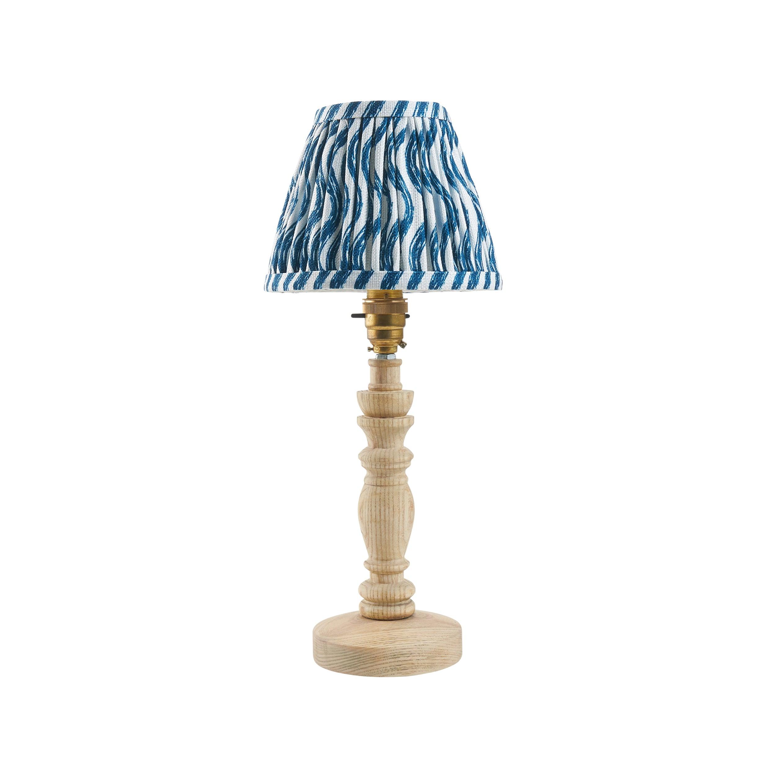 Bibury Wooden Table Lamp & Ripple 16cm Marlin Blue Shade
