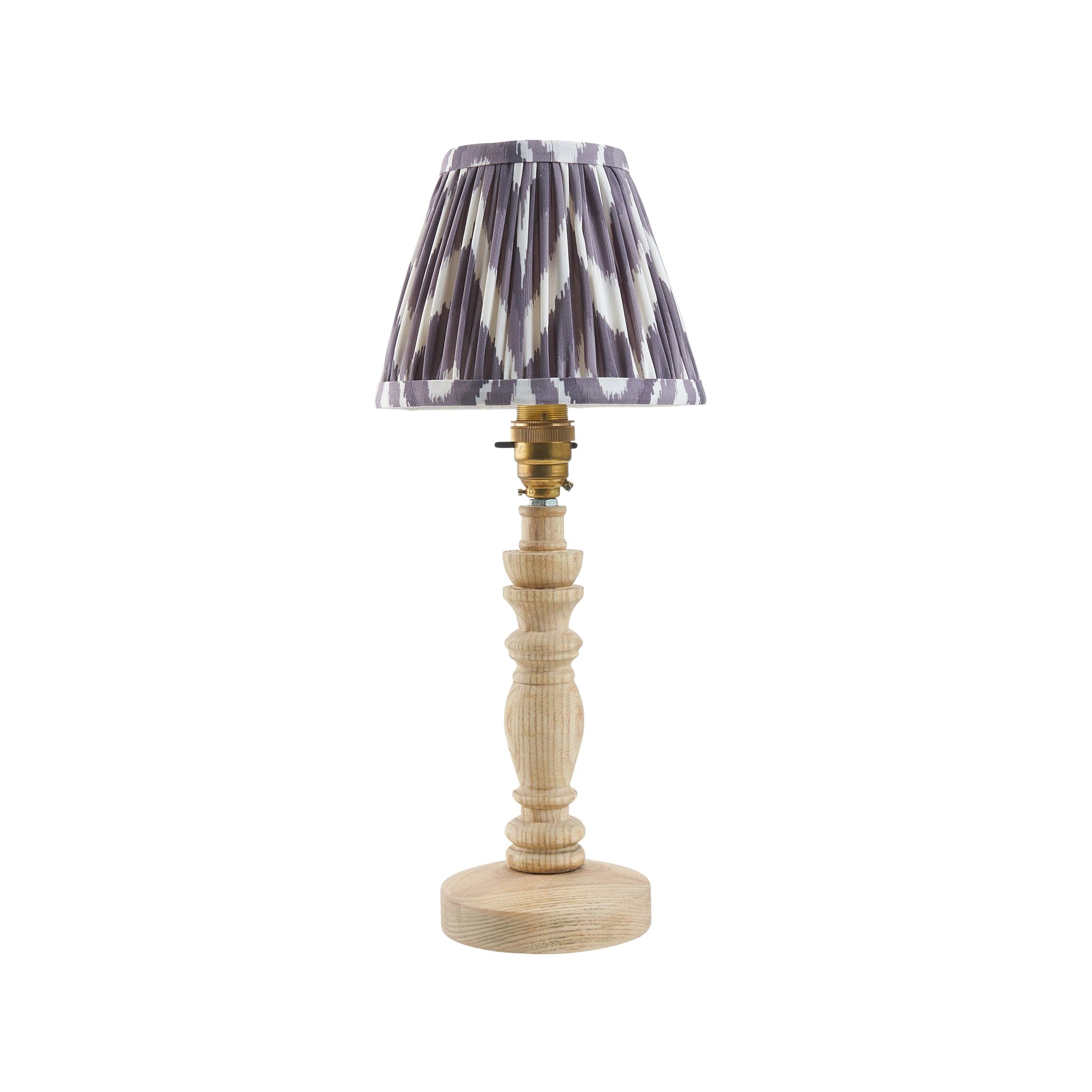 Bibury Wooden Table Lamp & Zigzag 16cm Pearl Grey Shade
