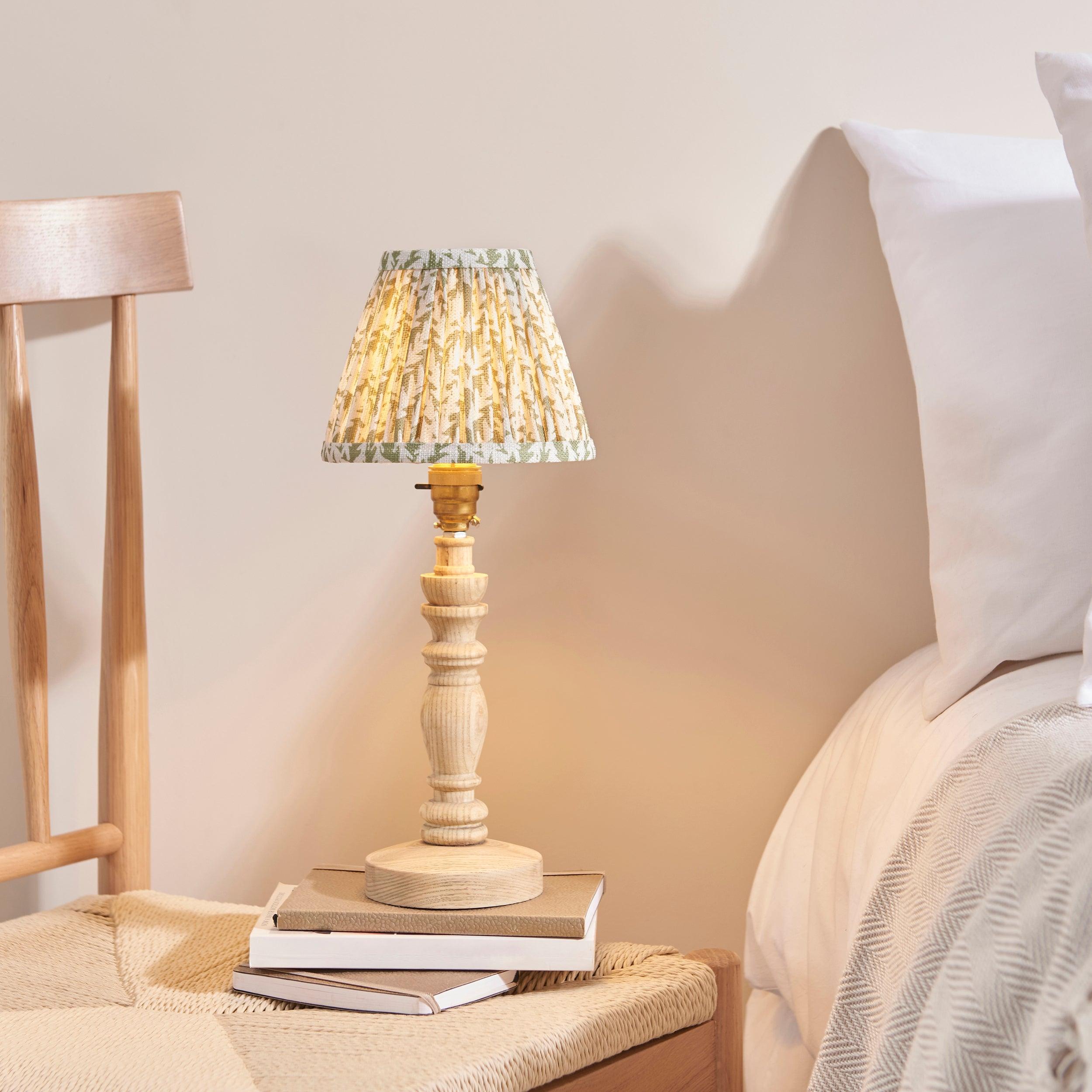 Bibury Wooden Table Lamp & Leaf 16cm Herb Garden Green Shade