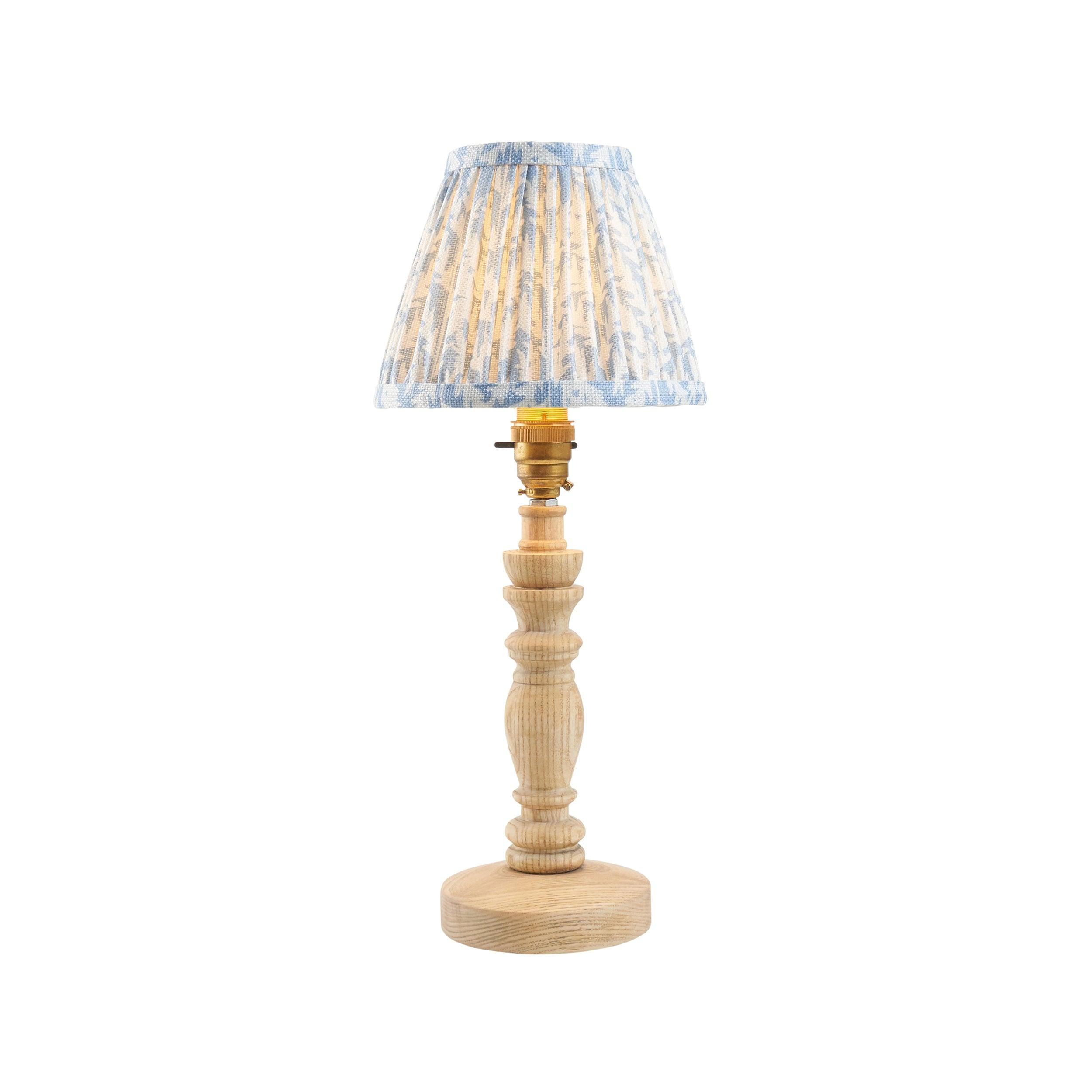 Bibury Wooden Table Lamp & Leaf 16cm Shell Bay Blue Shade